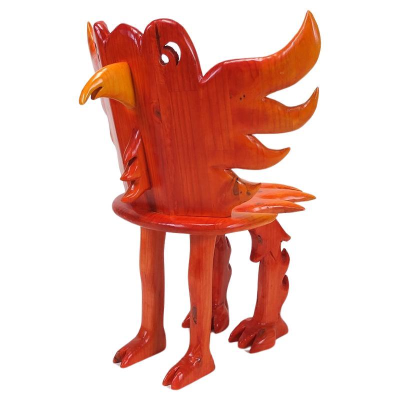 Birdy Armchair - One of a kind artist object, hand-carved, "On fire" finishes  For Sale