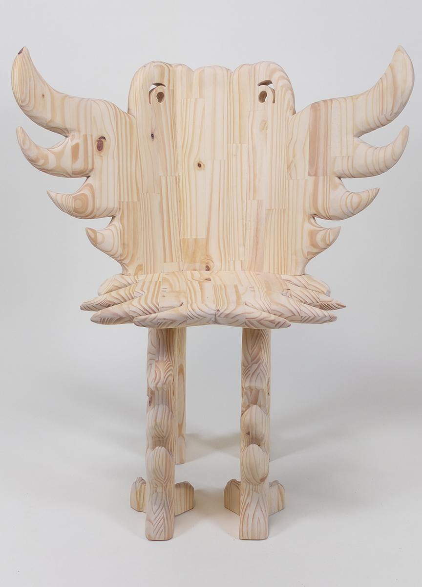 French Birdy Armchair - One of a kind artist object, hand-carved, Natural mat finish For Sale