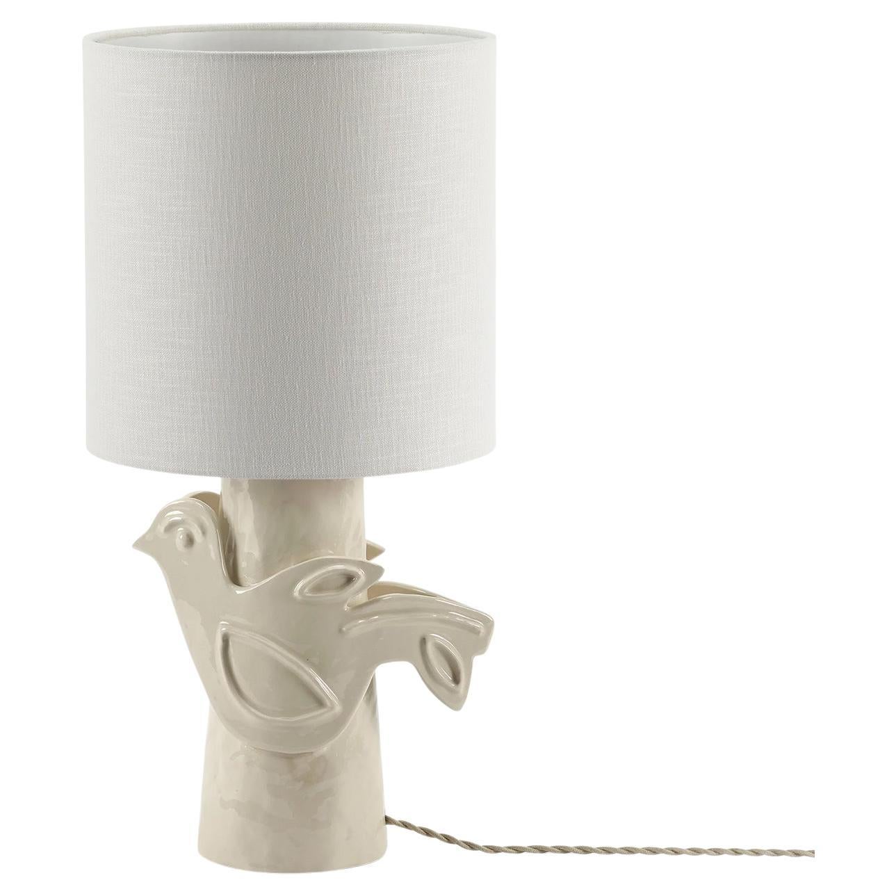 Lampe de table blanche crème oiseau