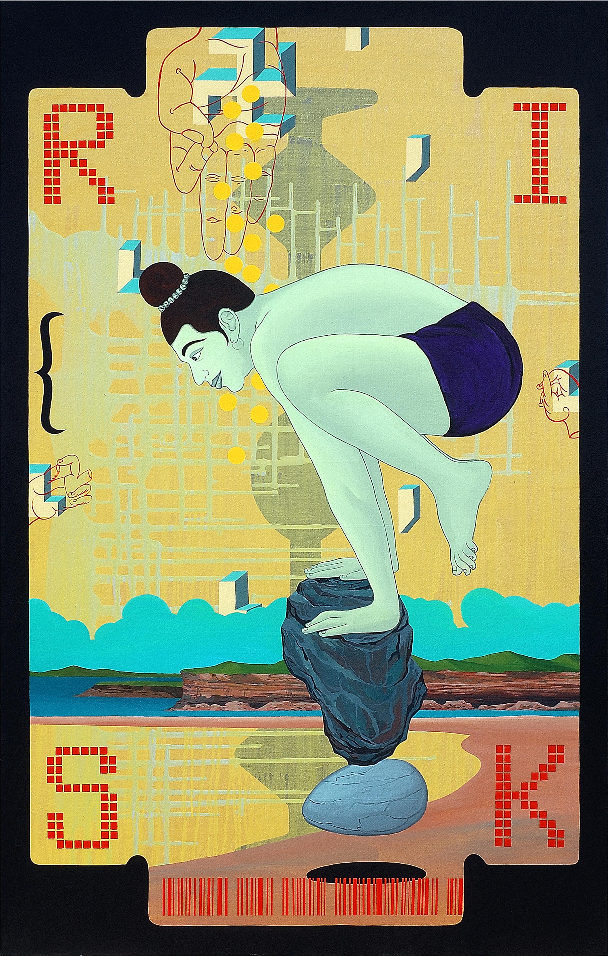 Acryl auf Leinwand von zeitgenössischem indischen Künstler „In Stock“, „Zeitgenössisch“ – Art von Birendra Pani