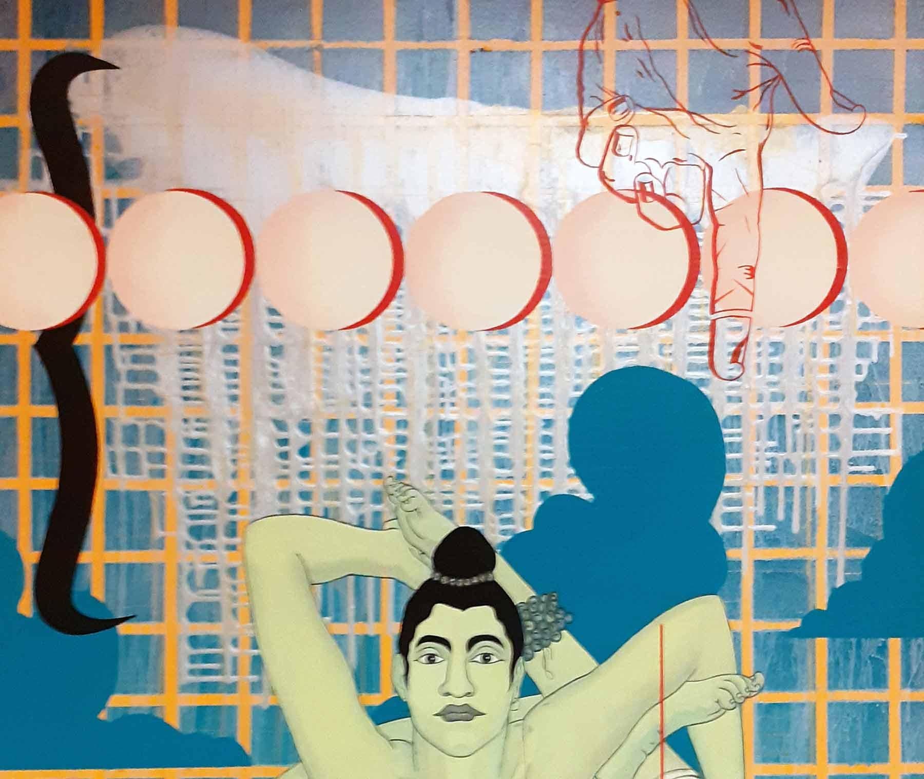 Gotipua Dancer (The Precarious Existence), Acrilico su tela, di Indian-In Stock - Painting di Birendra Pani