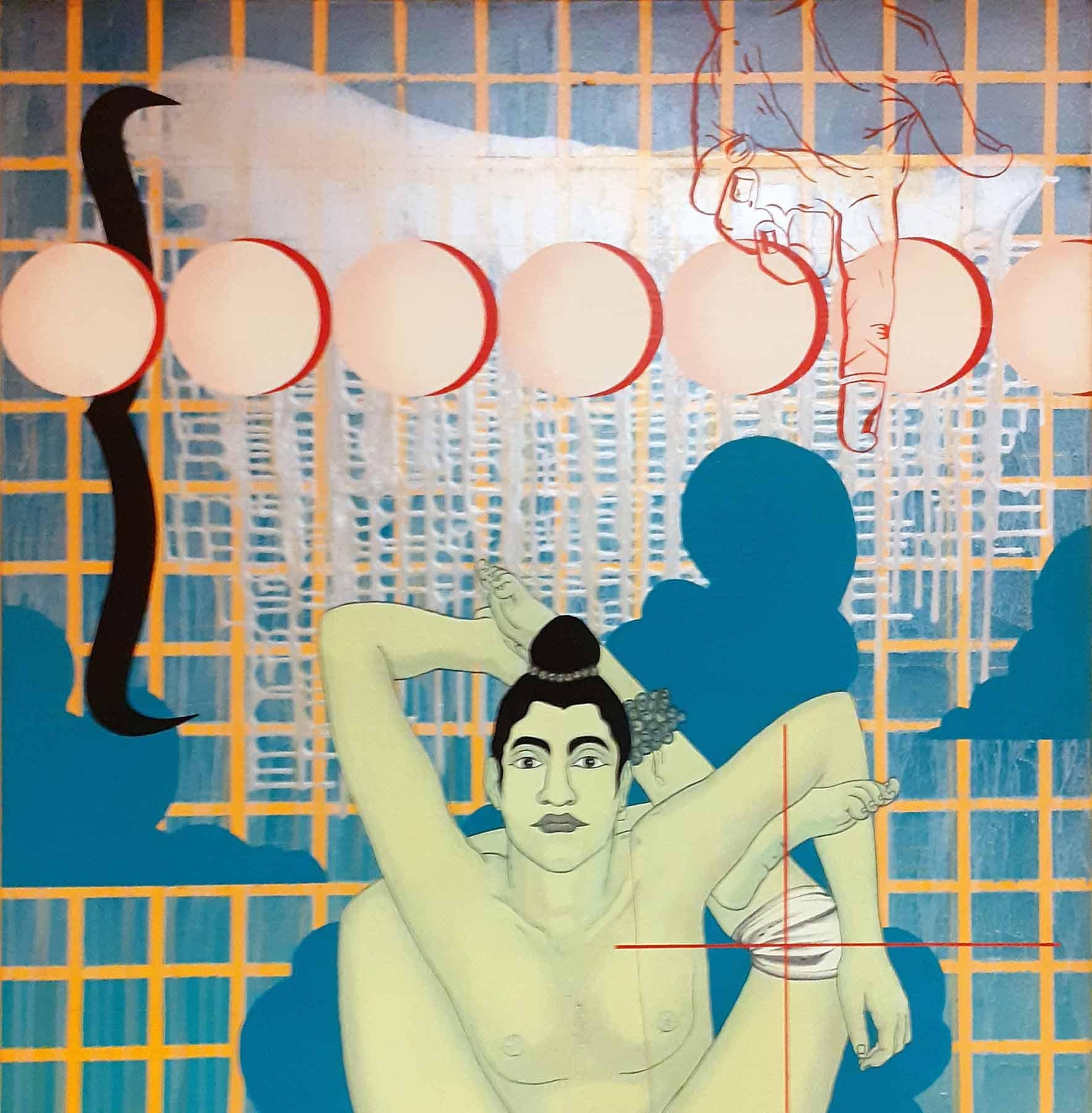 „The Precarious Existence“, Acryl auf Leinwand, von Indian-In Stock (Zeitgenössisch), Painting, von Birendra Pani