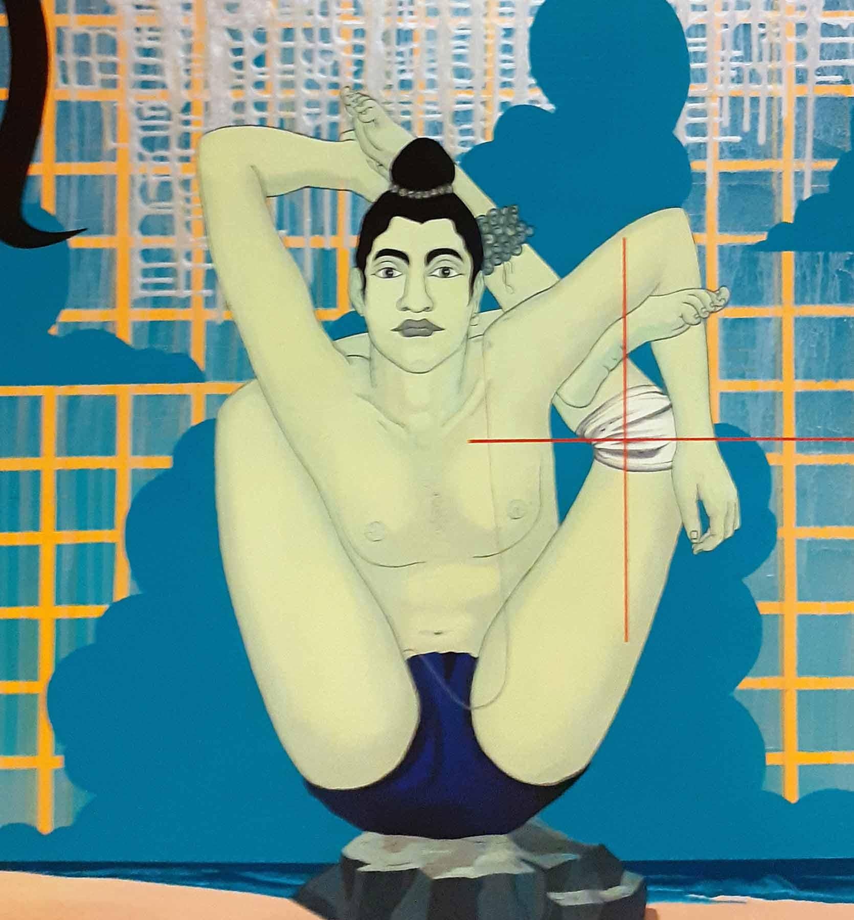 Gotipua Dancer (The Precarious Existence), Acrilico su tela, di Indian-In Stock - Portrait Painting Beige di Birendra Pani