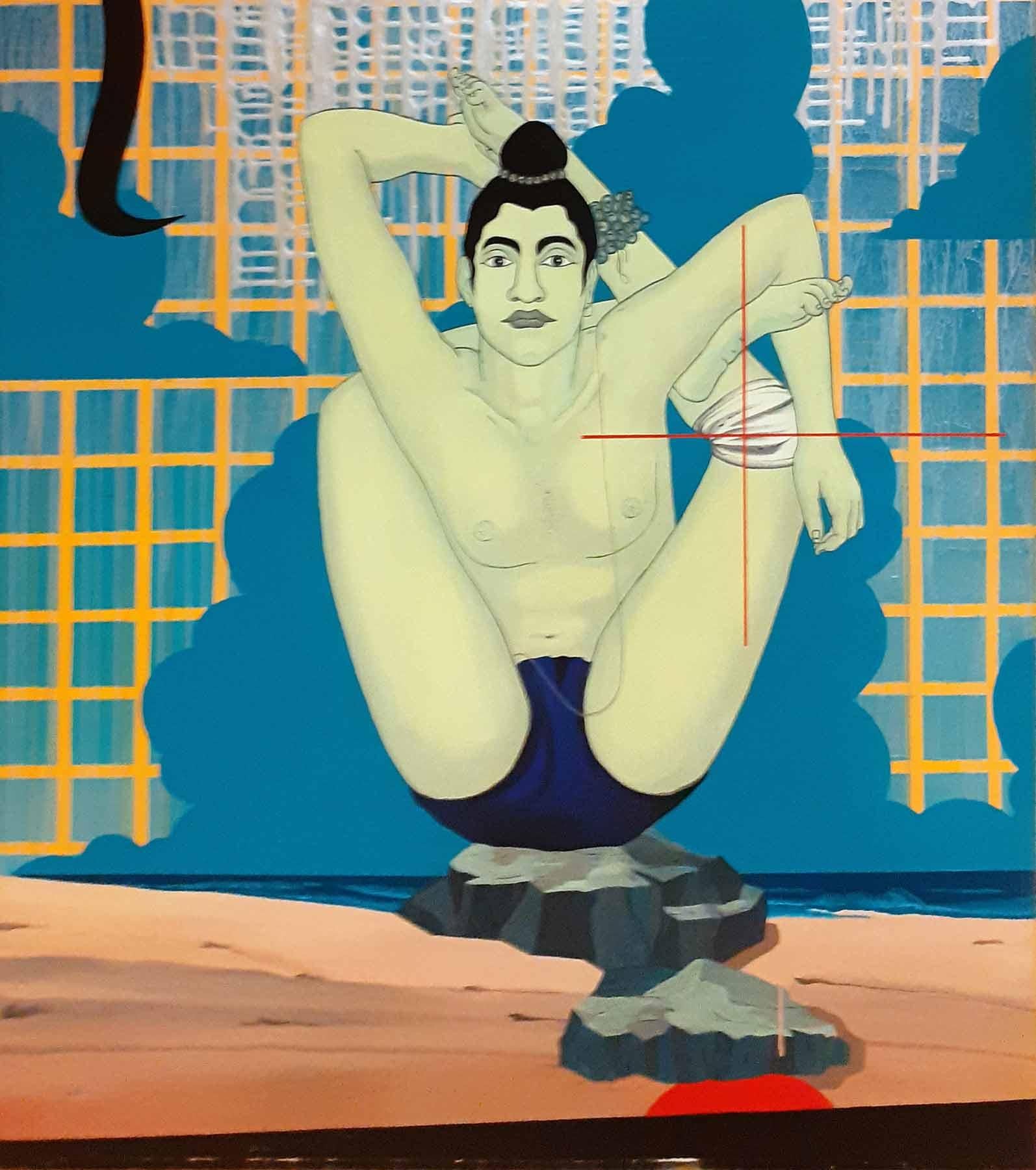 Birendra Pani  - Gotipua Dancer (Die prekäre Existenz)  - 66 x 42 Zoll (ungerahmtes Format)
Acryl auf Leinwand , 2008
** Wird in gerollter Form geliefert.
  Sollten Sie das Werk in gebrauchsfertigem Zustand wünschen, kontaktieren Sie bitte die