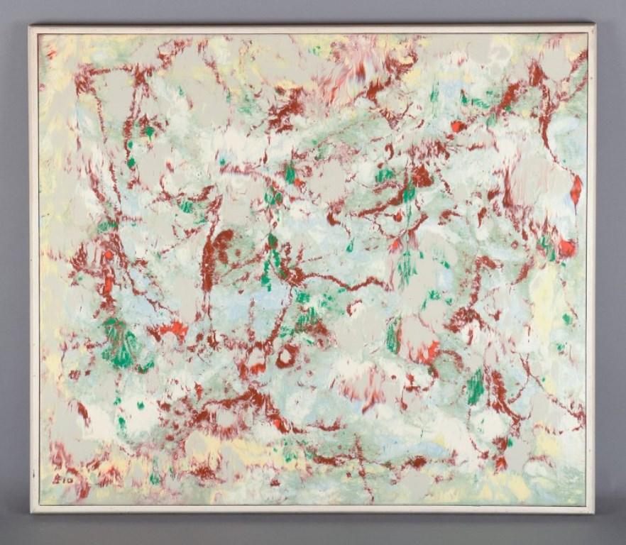 Birger Bia Peterson (1916-1997), artista svedese. 
Olio su tela.
Composizione astratta.
Dagli anni '60/'70.
Firmato.
Etichetta espositiva di una galleria svedese sul retro.
Condizioni perfette.
Dimensioni della tela: L 79,0 cm x H 68,0