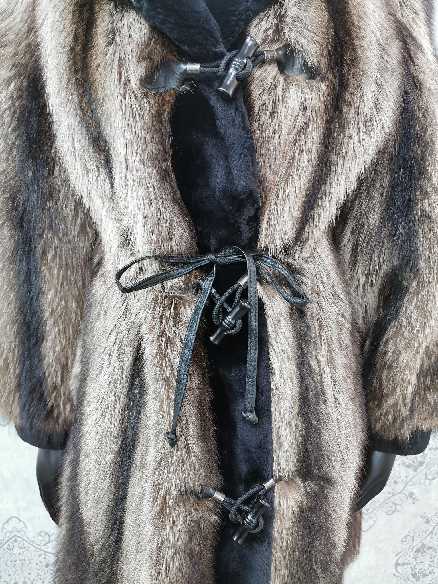 Black Birger christensen raccoon fur coat with sheared beaver trim size 4-6