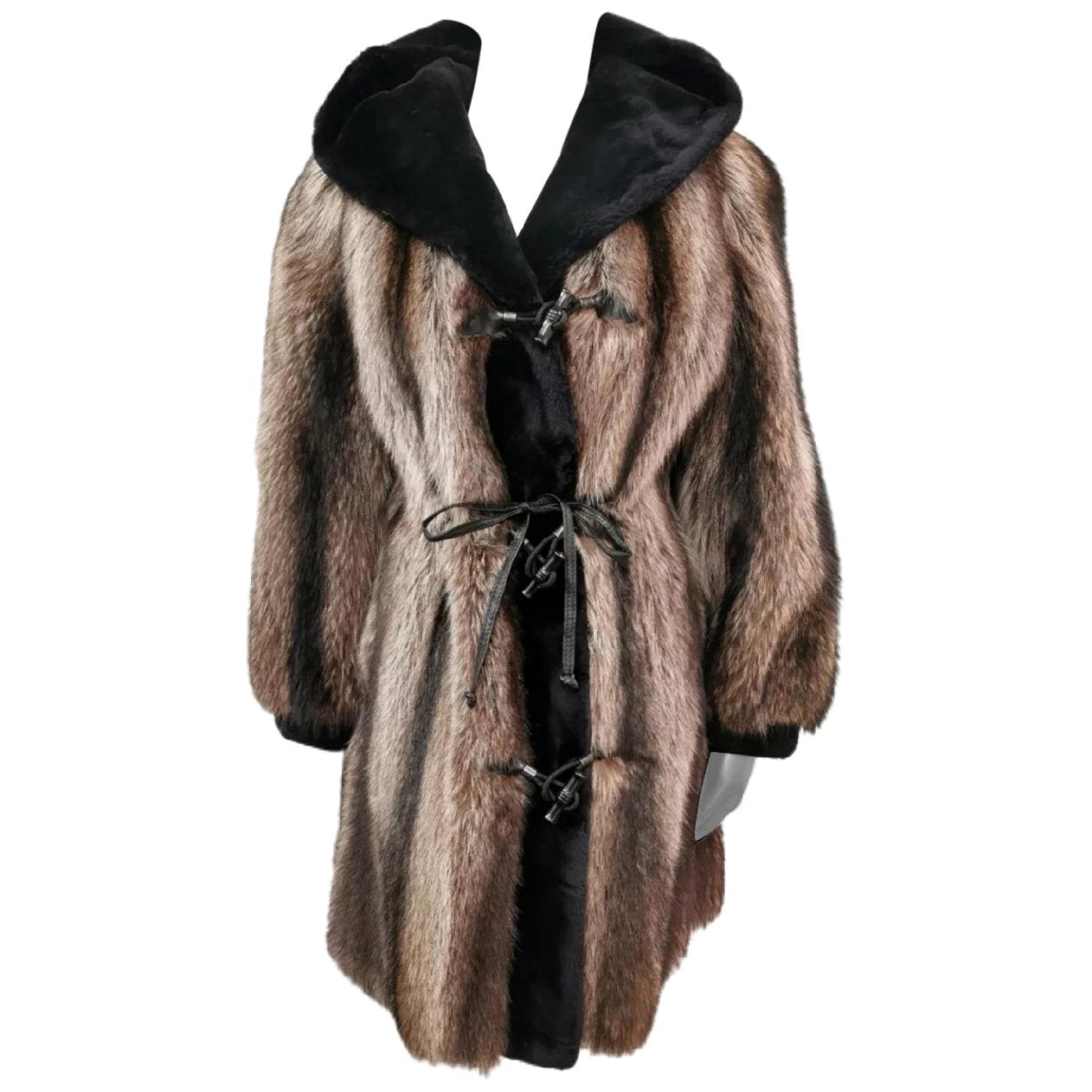 Birger christensen raccoon fur coat with sheared beaver trim size 4-6