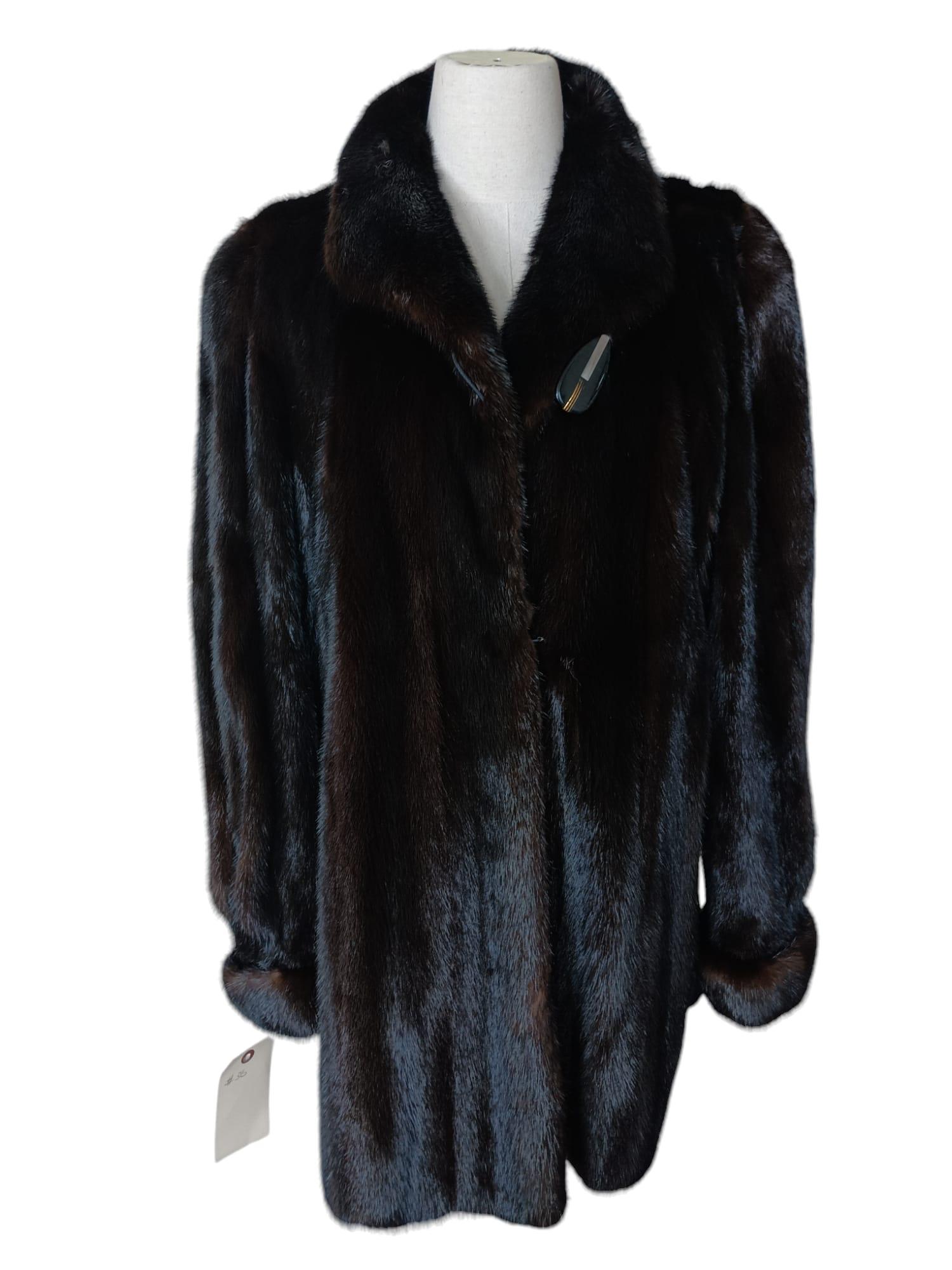 Black Birger Christensen Ranch Mink Fur Stroller Coat (Size 14-16 M/L) For Sale