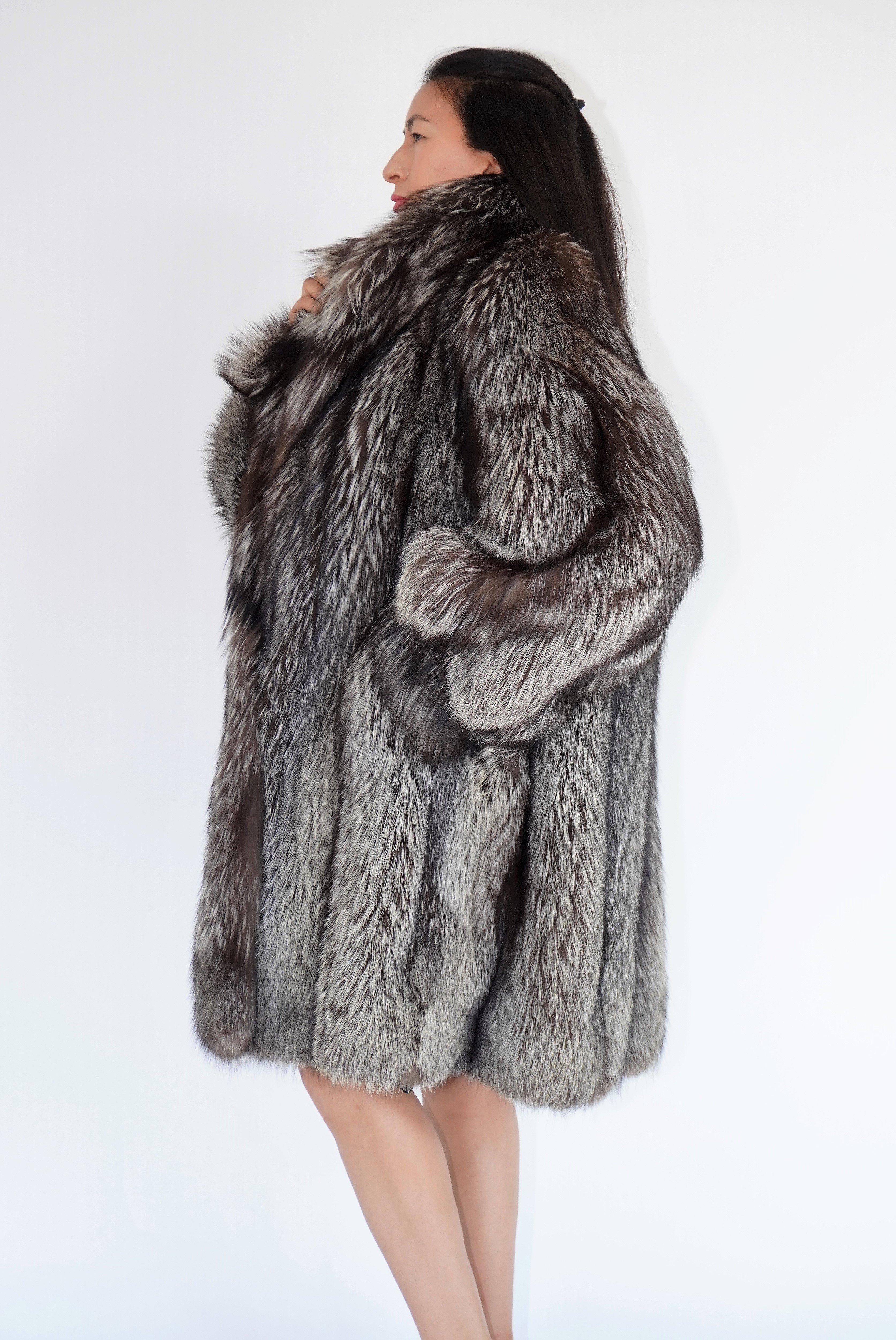 Birger christensen Silberfuchs Pelzmantel Größe 12 Damen