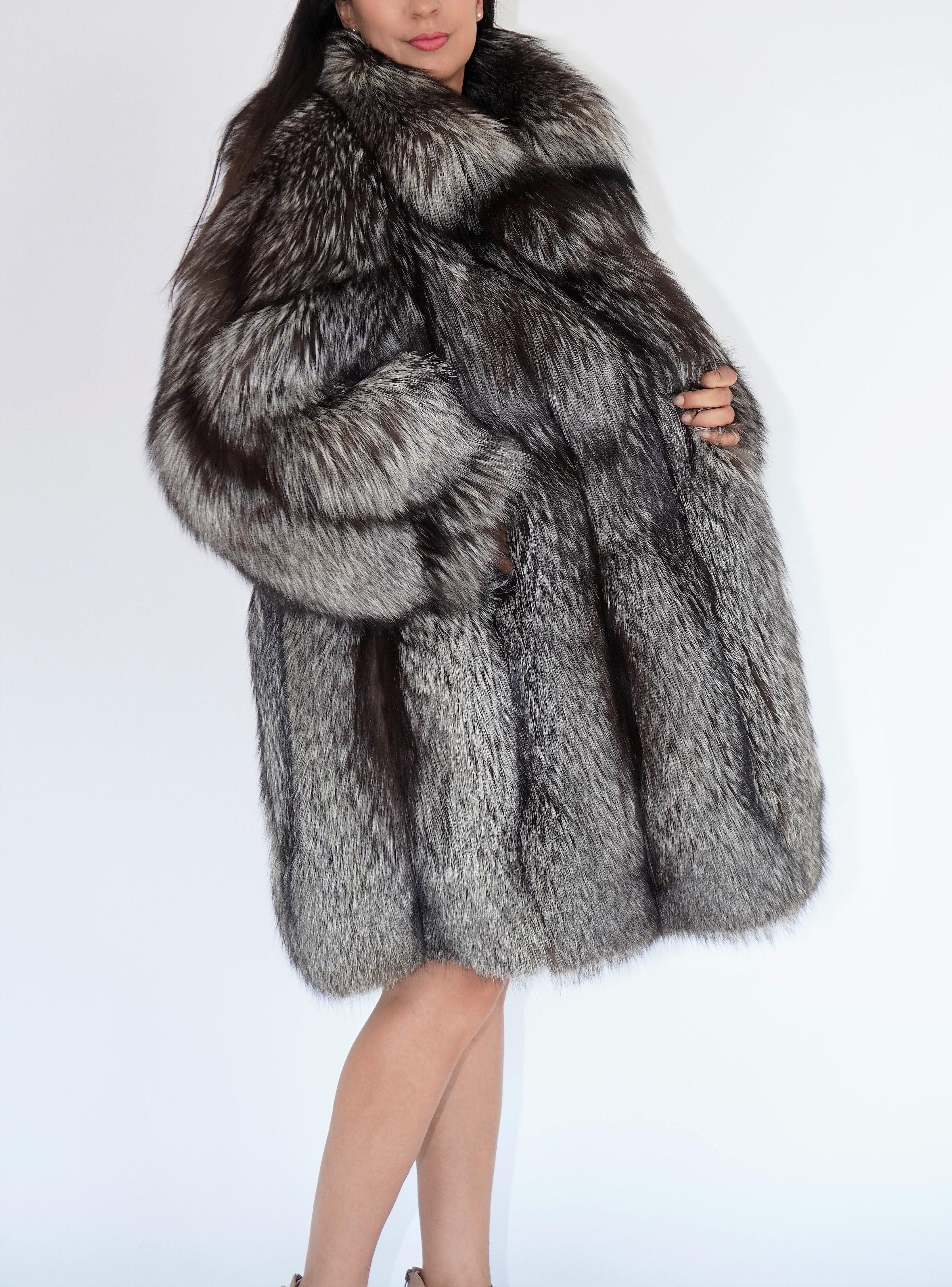 Birger christensen Silberfuchs Pelzmantel Größe 12 1