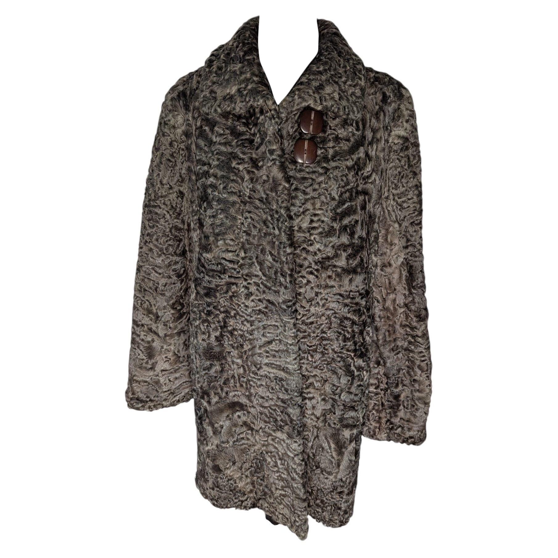 Birger Christensen silver Persian lamb fur coat size 12/M