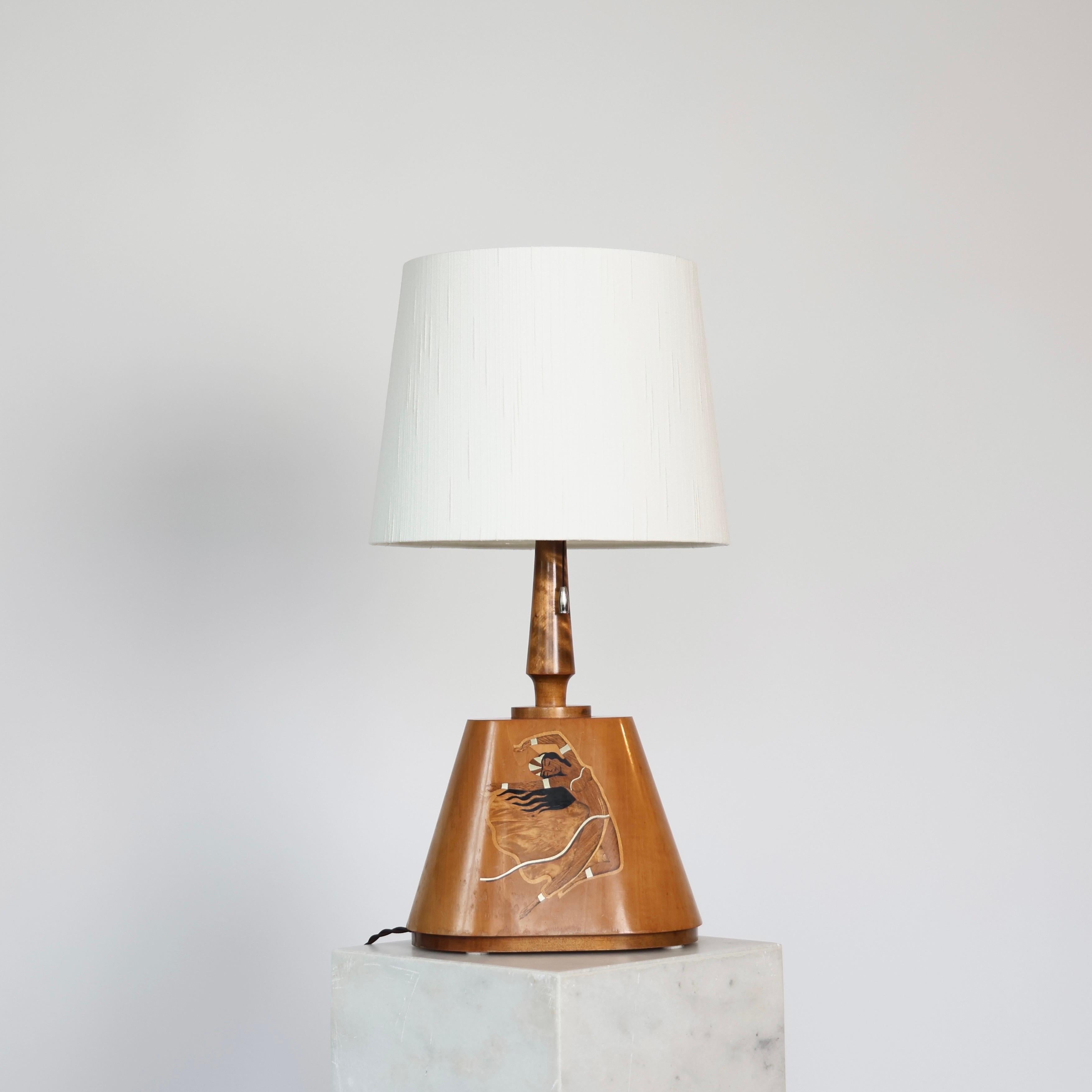 Lampe de table en intarsia de Birger Ekman, 1939, Suède en vente 2