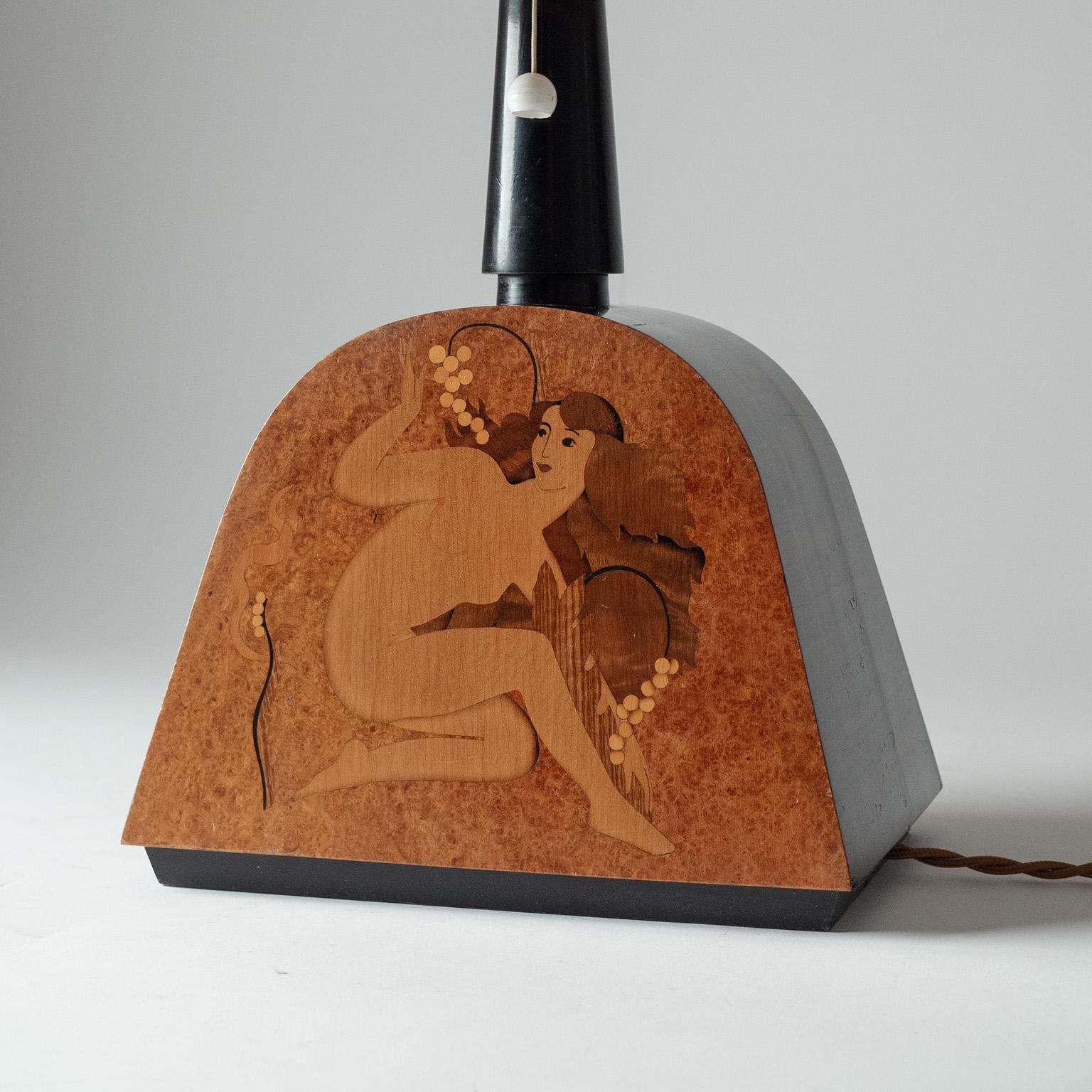 Art Deco Birger Ekman Marquetry Table Lamp, 1939