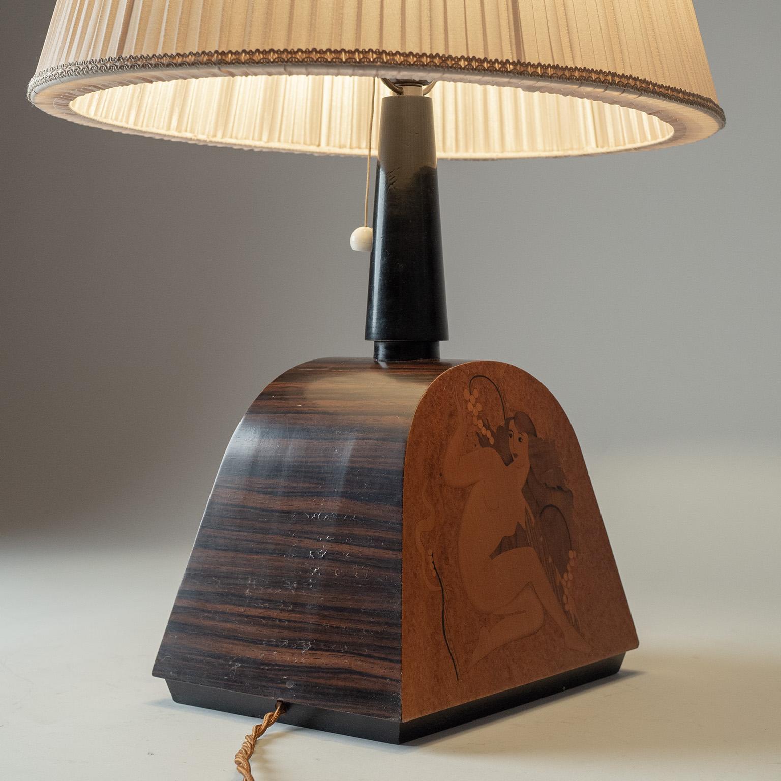 Swedish Birger Ekman Marquetry Table Lamp, 1939