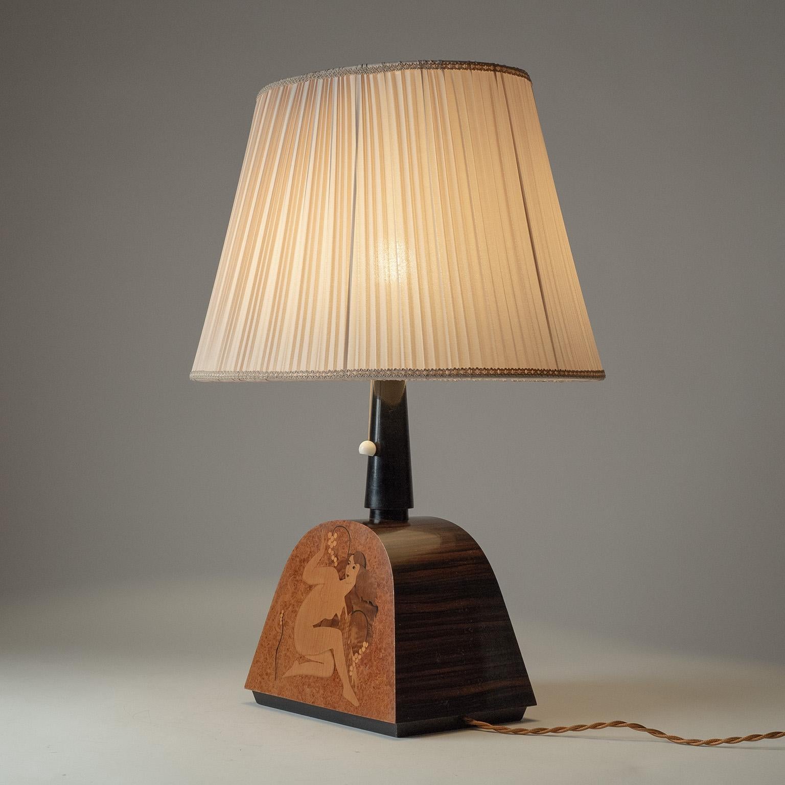 Brass Birger Ekman Marquetry Table Lamp, 1939