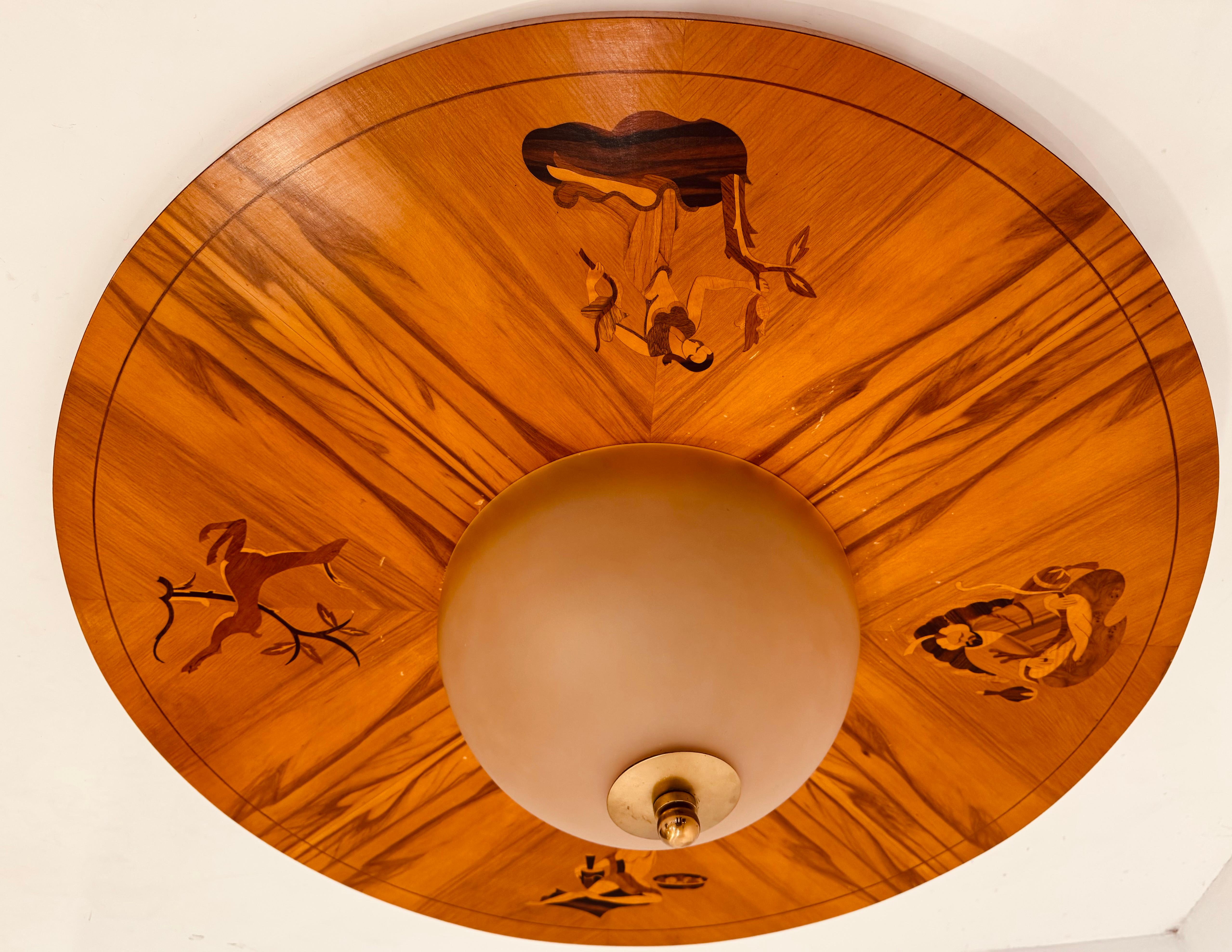 Birger Ekman Mjolby Swedish 1920s Art Deco Flush Ceiling Light In Good Condition For Sale In New York, NY