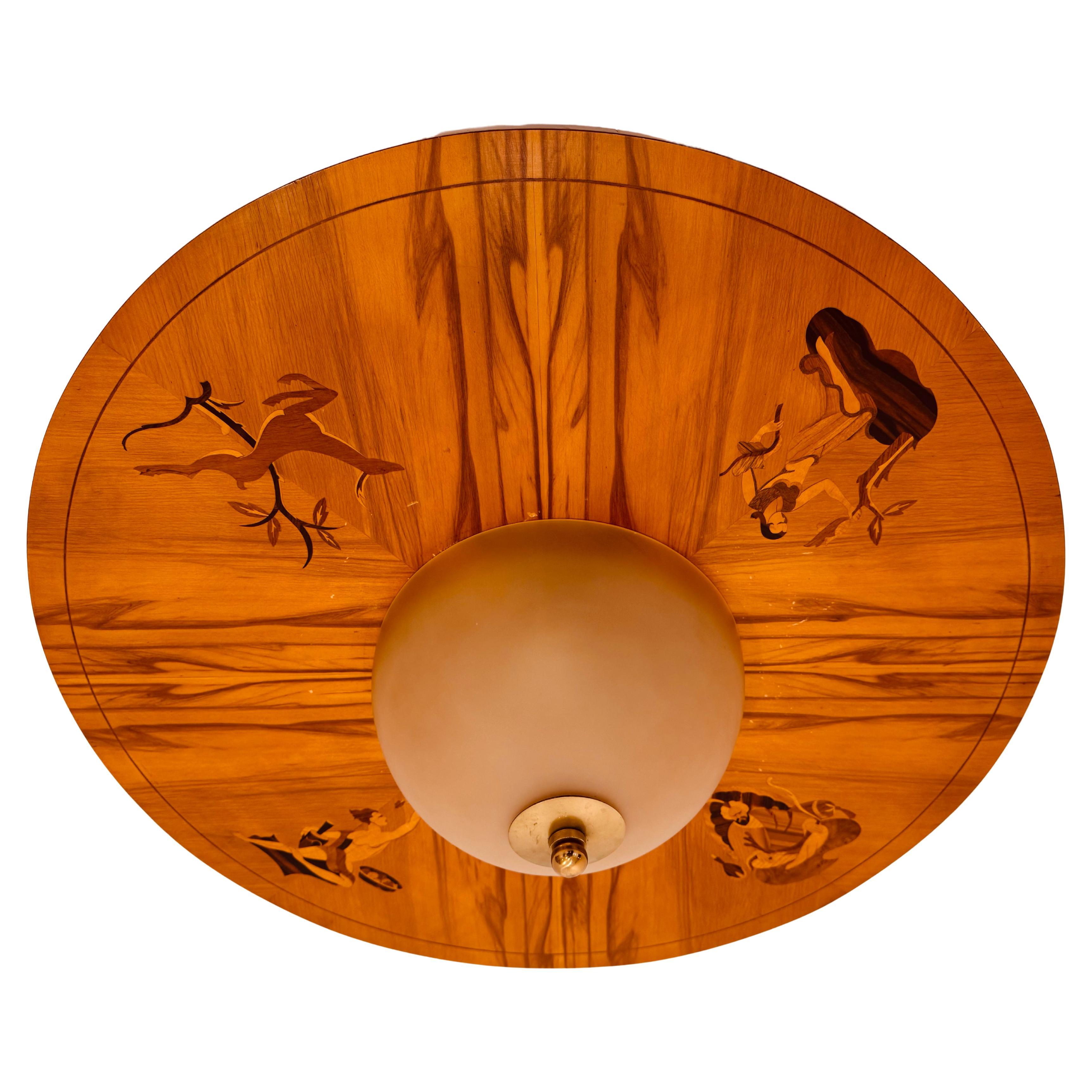 Birger Ekman Mjolby Swedish 1920s Art Deco Flush Ceiling Light For Sale
