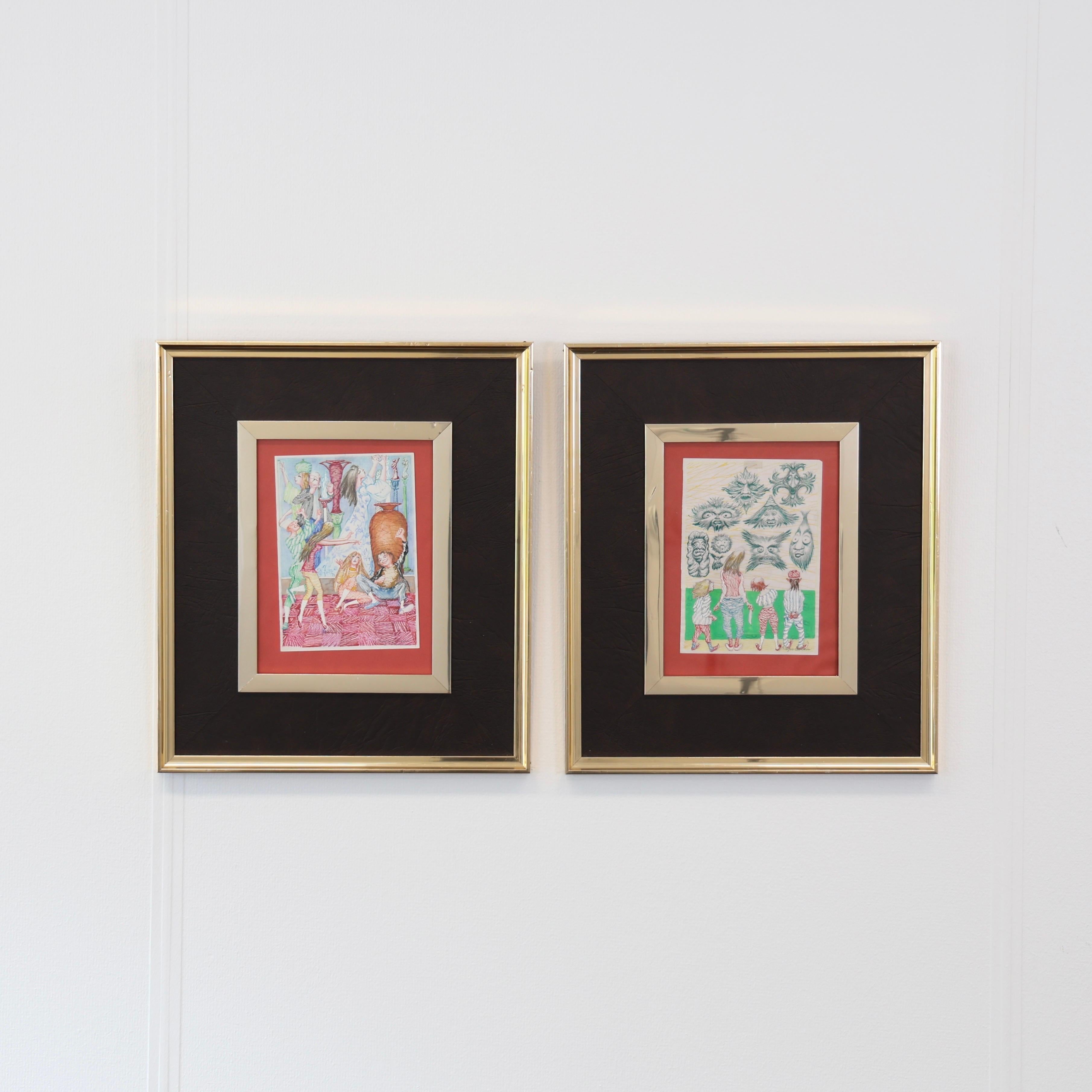 Surrealistische Aquarellbilder in goldenen Rahmen von Birger Ekman aus den 1940er Jahren. 

* Set (2) von Aquarellbildern mit surrealistischen und traumartigen Motiven von Menschen. Signiert 