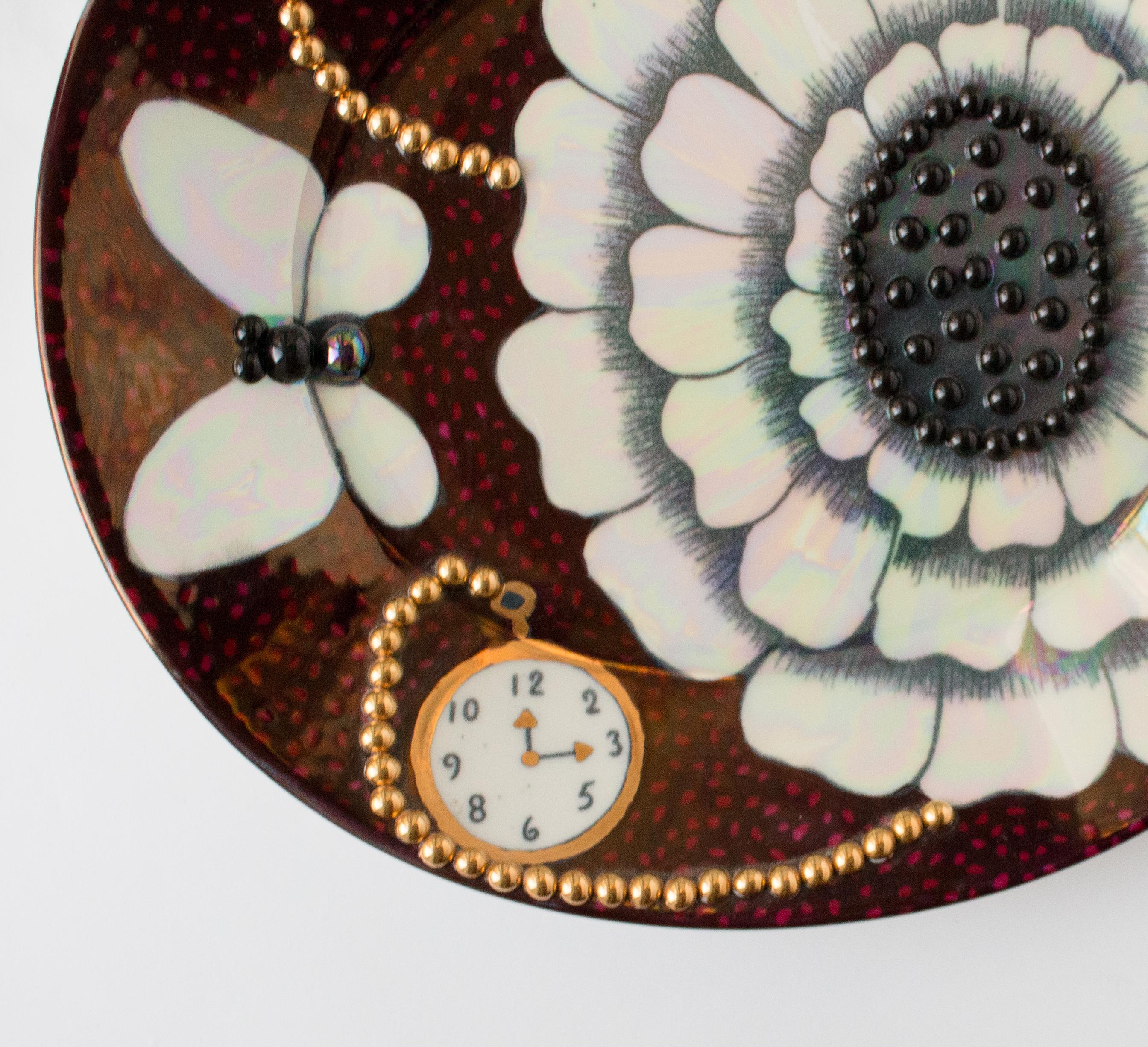 Swedish Birger Kaipiainen Ceramic Plate with Flower and Beaded Detailing Rörstrand For Sale