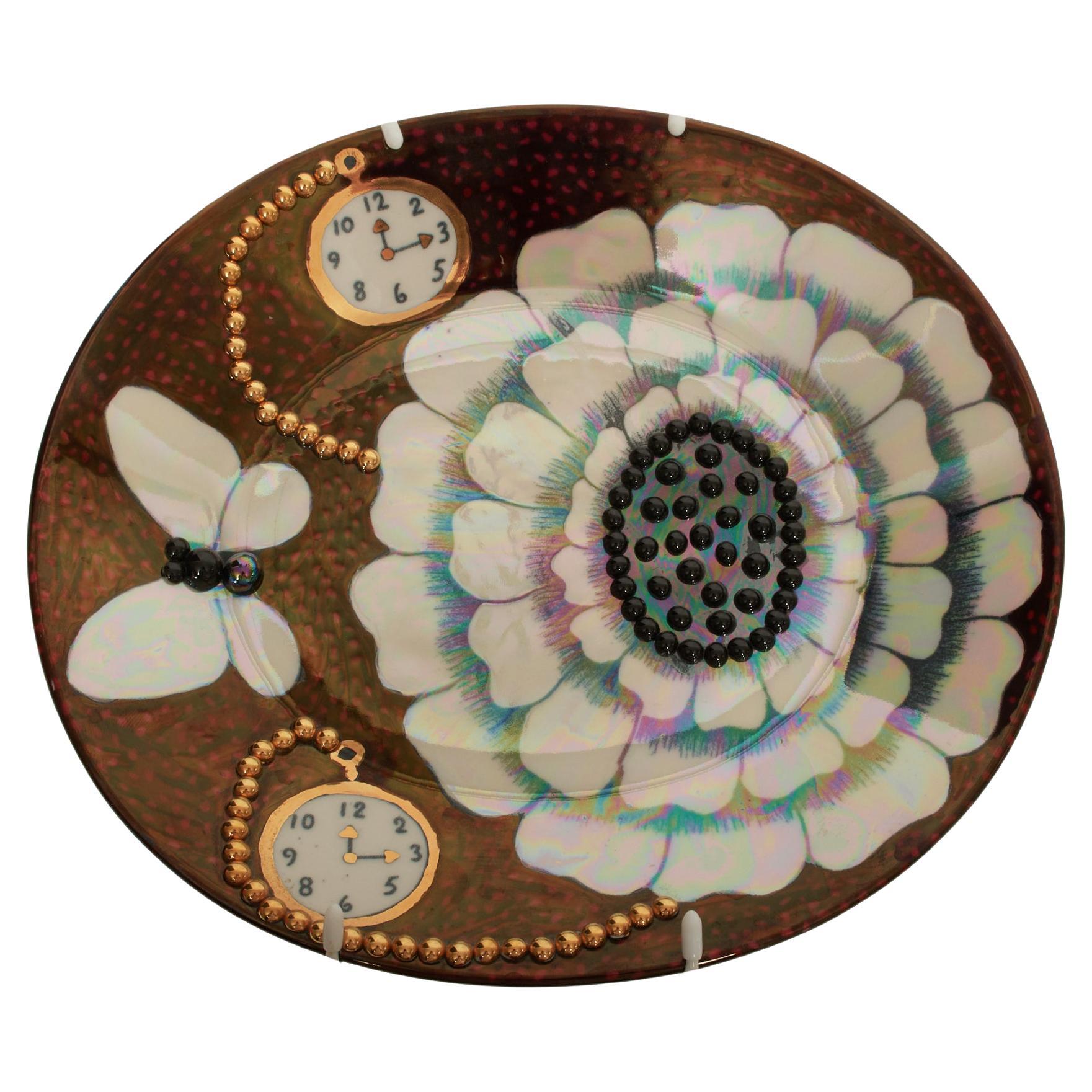 Late 20th Century Birger Kaipiainen Ceramic Plate with Flower and Beaded Detailing Rörstrand For Sale