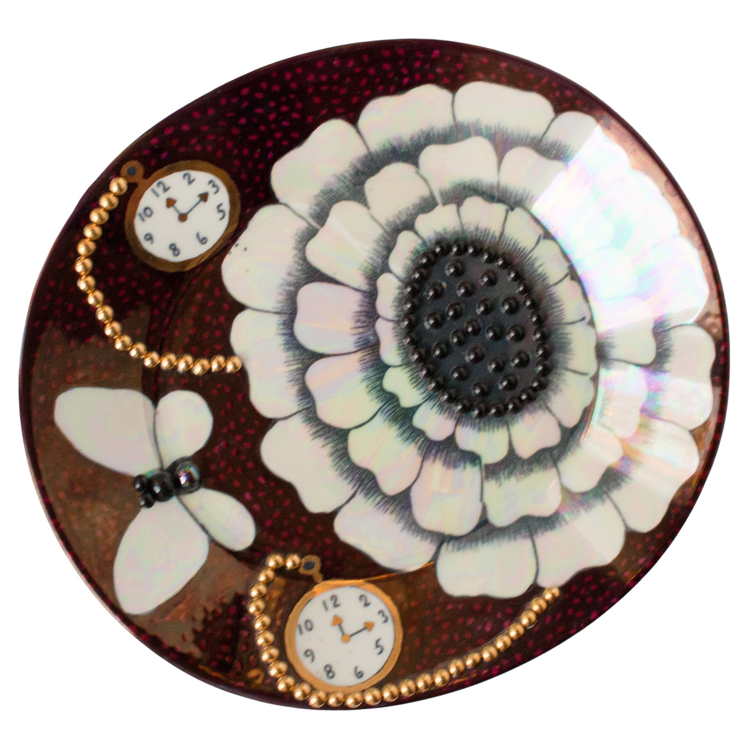 Birger Kaipiainen Ceramic Plate with Flower and Beaded Detailing Rörstrand