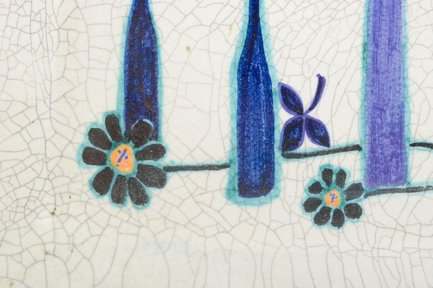 Birger Kaipiainen für Arabia. Große quadratische Keramikschale mit Blumendekor. (Finnisch) im Angebot