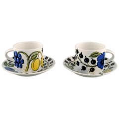 Vintage Birger Kaipiainen for Arabia, Two "Paratiisi" Cups with Saucer in Porcelain