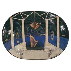 Birger Kaipiainen Large Decorative Ceramic Dish Golden Lyre & Blues, Arabia 1979