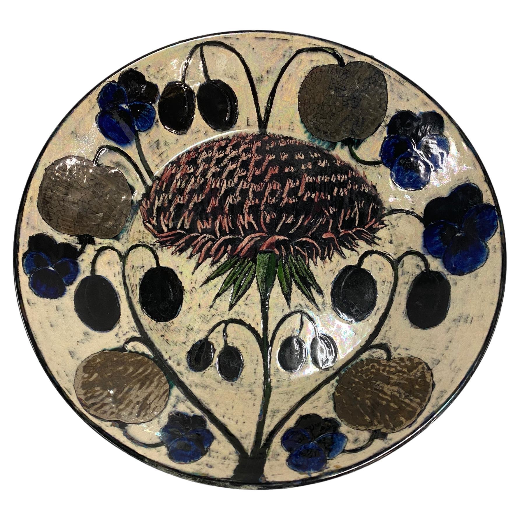 Unique Birger Kaipiainen Decorative Dish, with Fkowers and Fruits ...