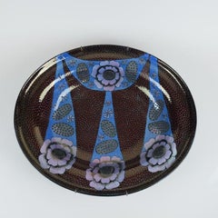 Birger Kaipiainen, Plato de cerámica muy grande, rojo azul con abalorios, Arabia años 70