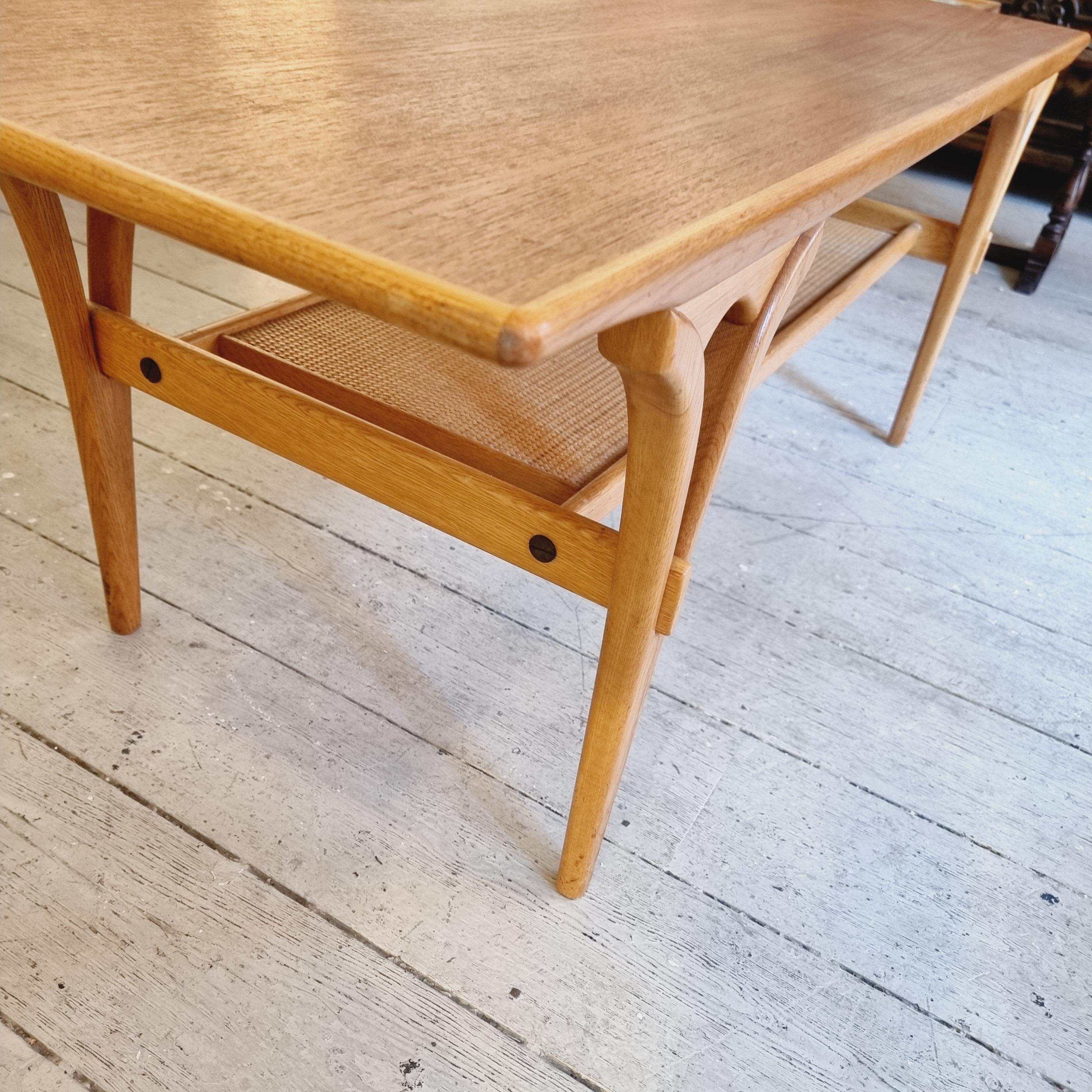 Swedish Birger Larsson, Coffee / sofa table, teak, oak & rattan. Scandinavian Modern For Sale
