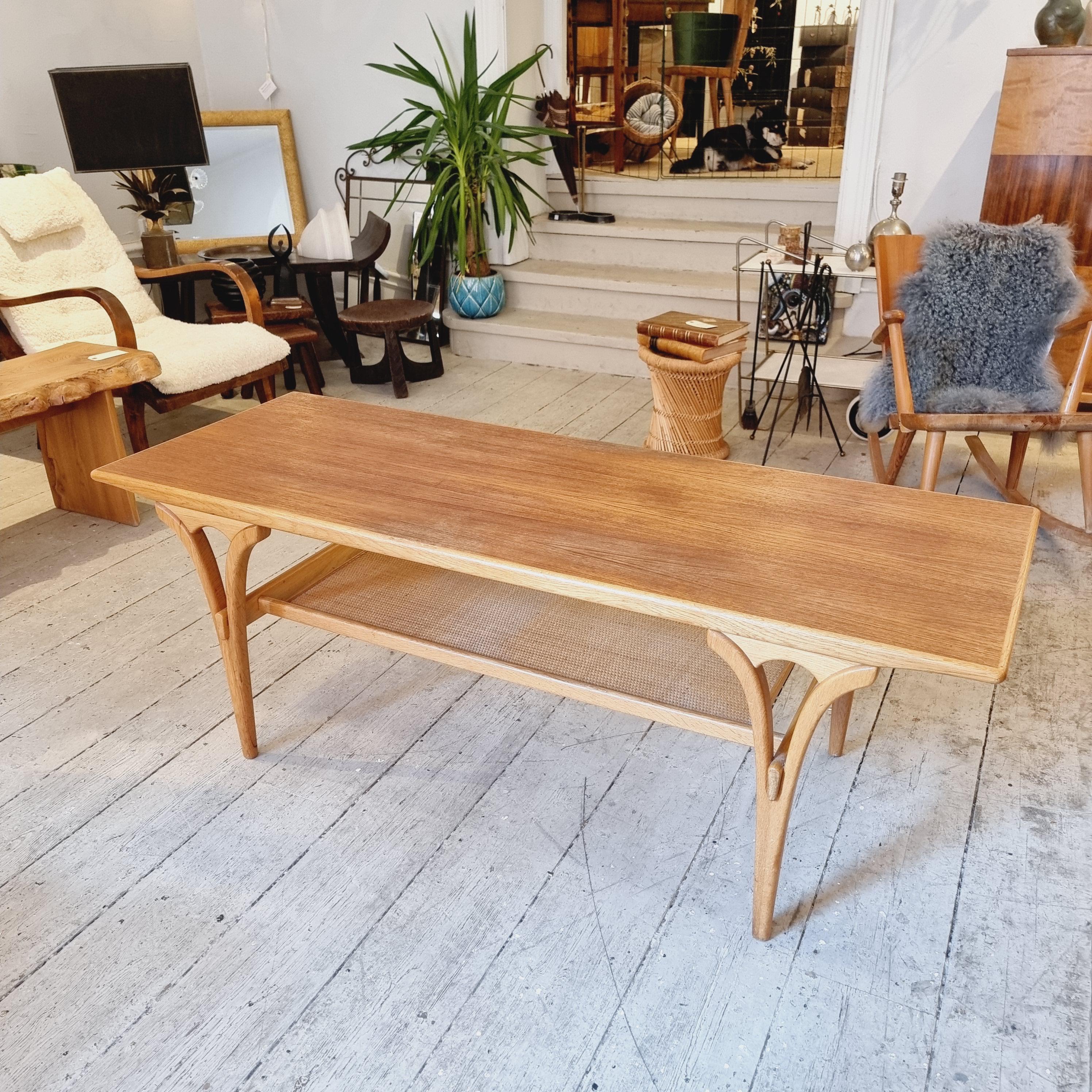 Birger Larsson, Coffee / sofa table, teak, oak & rattan. Scandinavian Modern In Good Condition For Sale In Stockholm, SE
