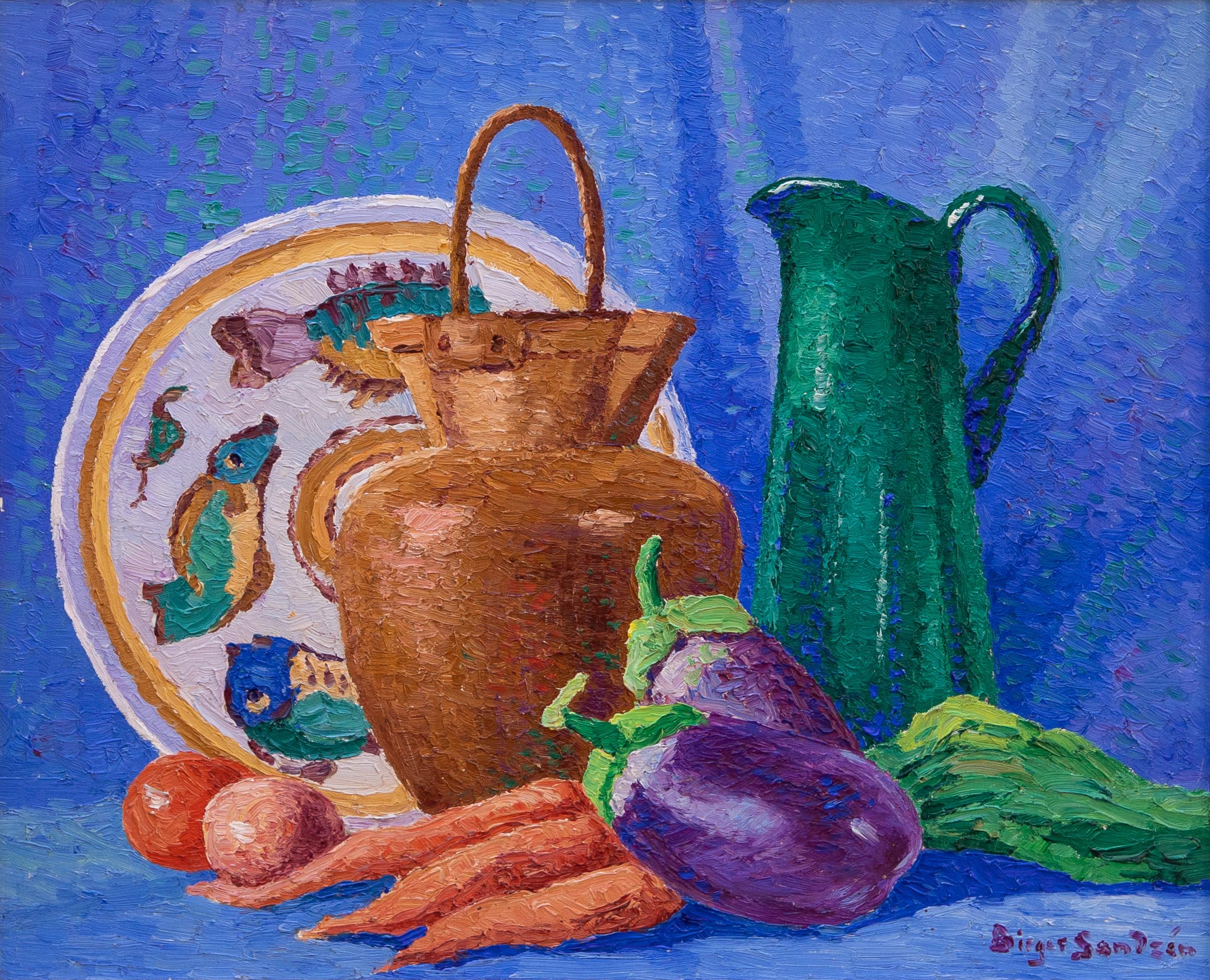 Carrots and Italian Bowl - Realist Painting by Birger Sandzen