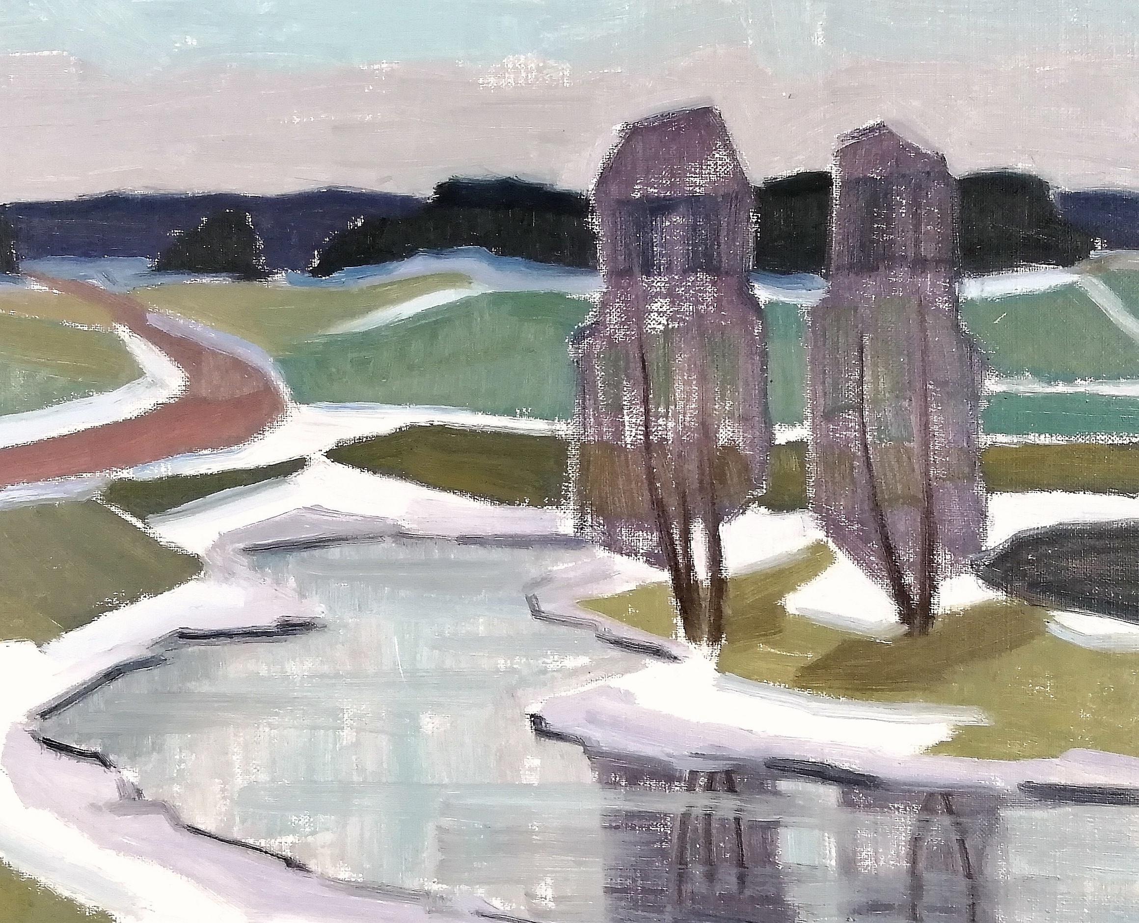 Landschaft mit zwei Bäumen - Mitte des 20. Jahrhunderts Modernes kubistisches schwedisches Ölgemälde im Angebot 2