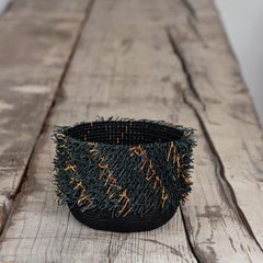Woven Rya Basket #10-18, woven basket sculpture by Danish artist Birgit Birkkjær