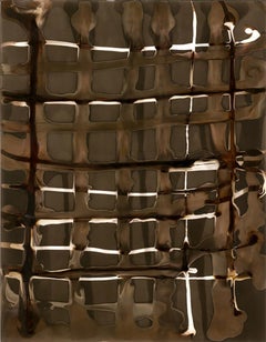Rejilla. No 11 (Cuadrícula abstracta enmarcada contemporánea en negro y café)