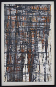 Rejilla. No 6 (Pintura contemporánea enmarcada con motivos de entramado gestual en tono neutro)