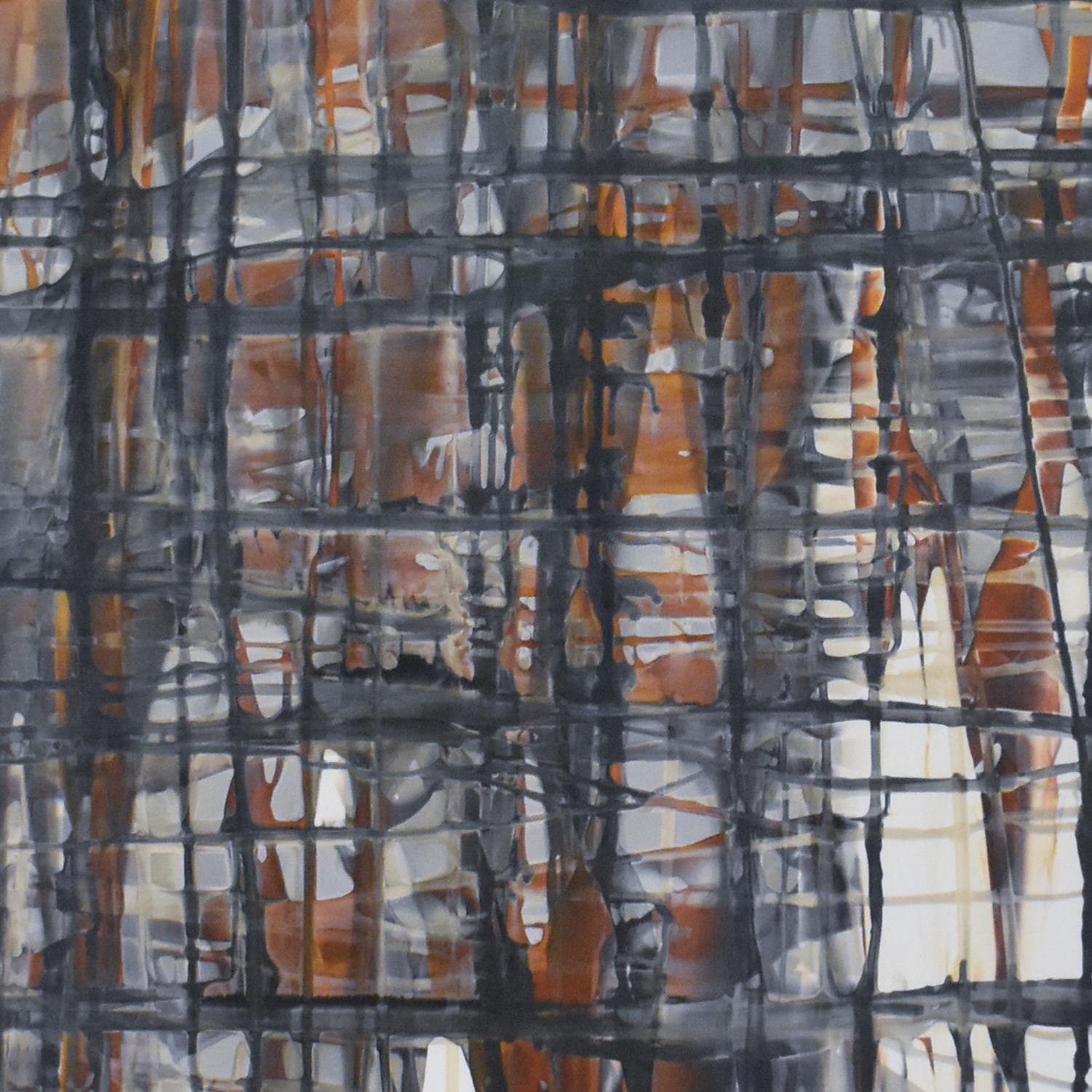 Grid. Zeitgenössische gerahmte, gestische Gittermotivmalerei in neutralem Ton, Nr. 6 (Abstrakt), Painting, von Birgit Blyth