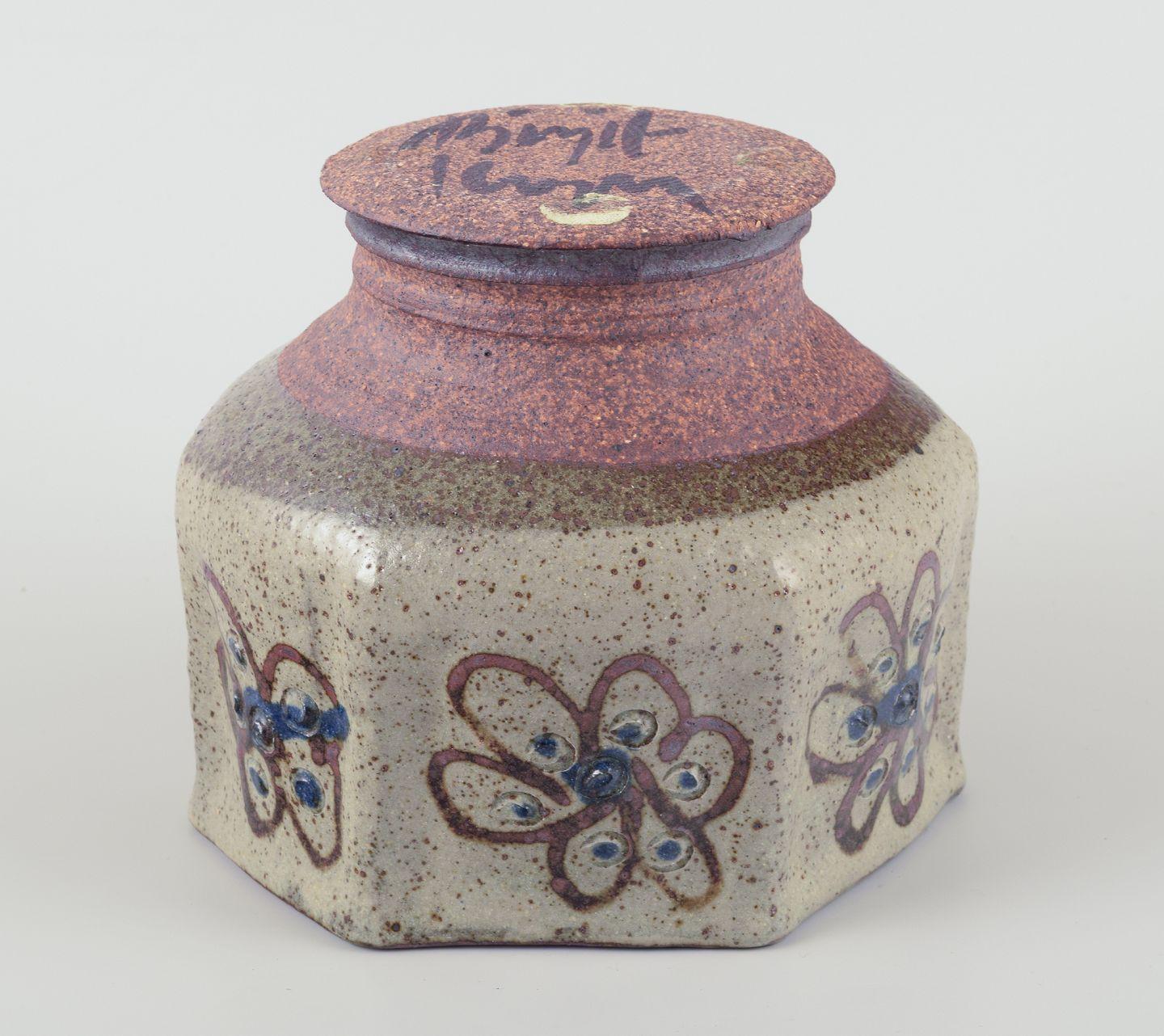 Late 20th Century Birgit Krog, Danish ceramist. Hexagonal ceramic vase in raku technique. For Sale