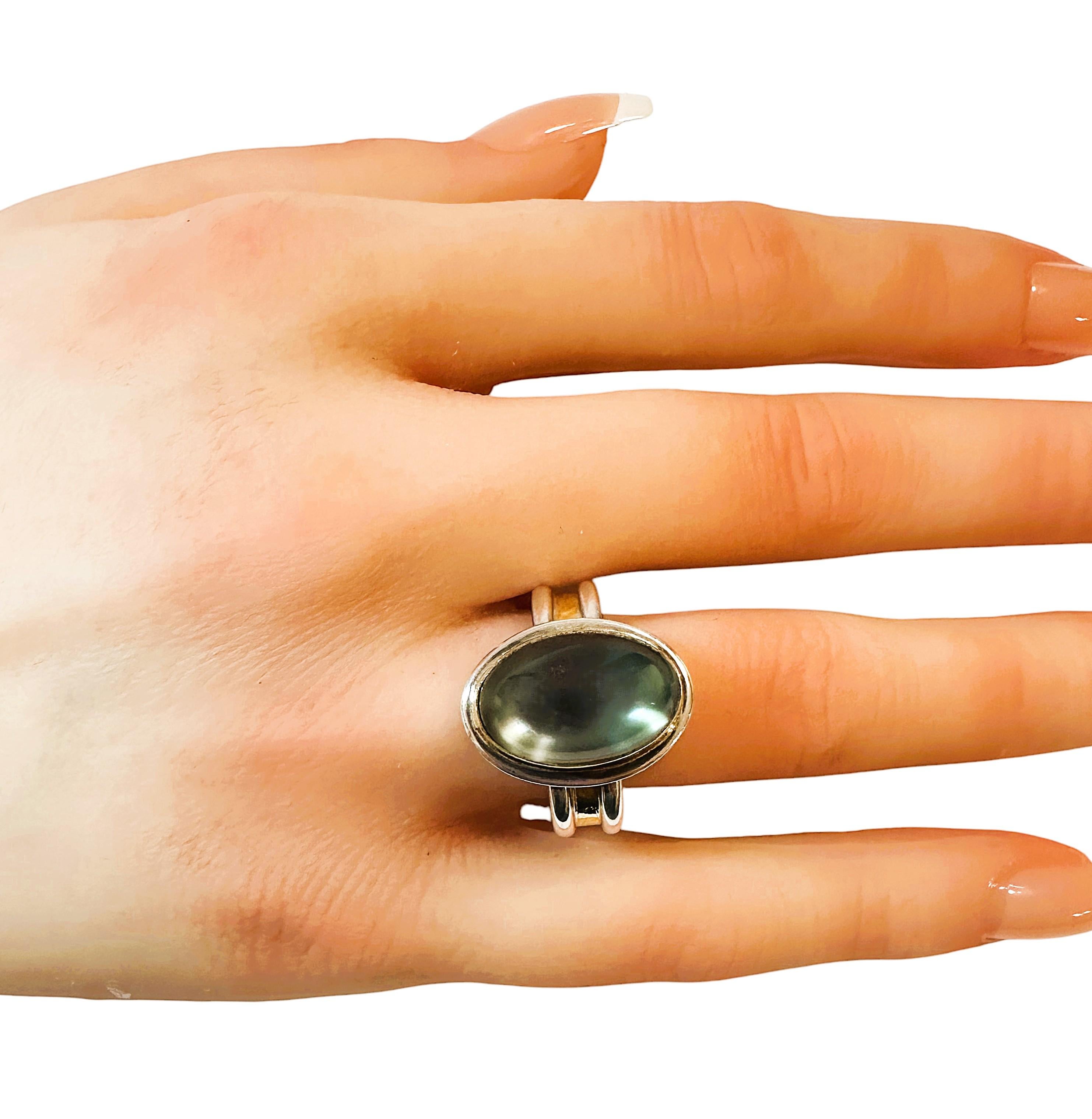 Designer Birgit Kupke-Peyla 22 ct Yellow Gold & Sterling Greenish Moonstone Ring In New Condition For Sale In Eagan, MN