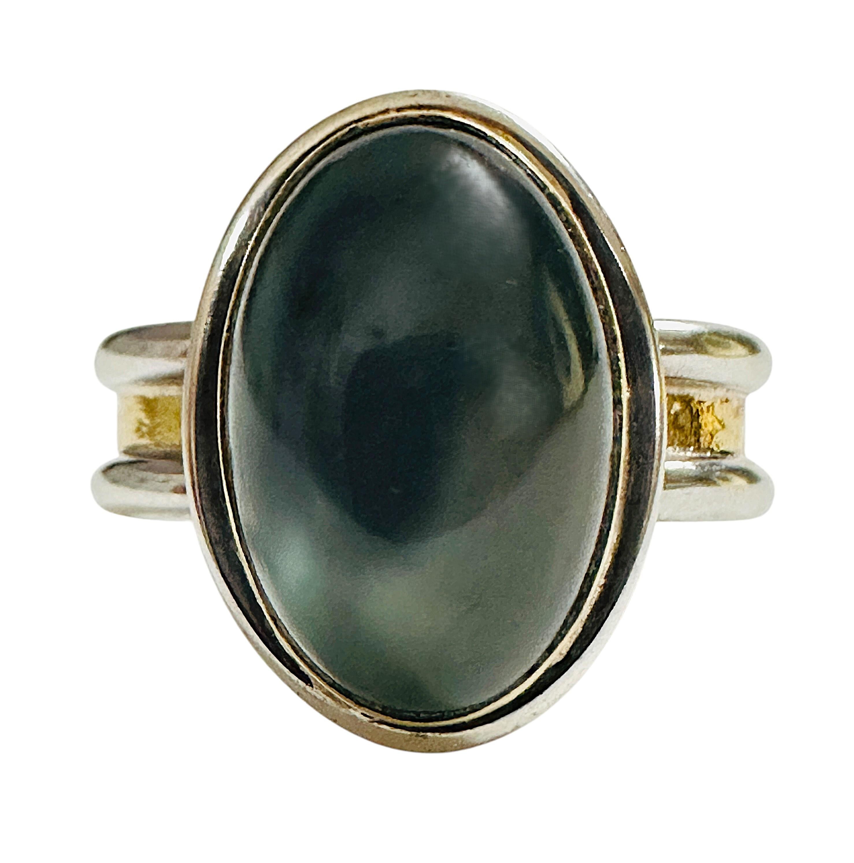 Designer Birgit Kupke-Peyla 22 ct Yellow Gold & Sterling Greenish Moonstone Ring For Sale 3