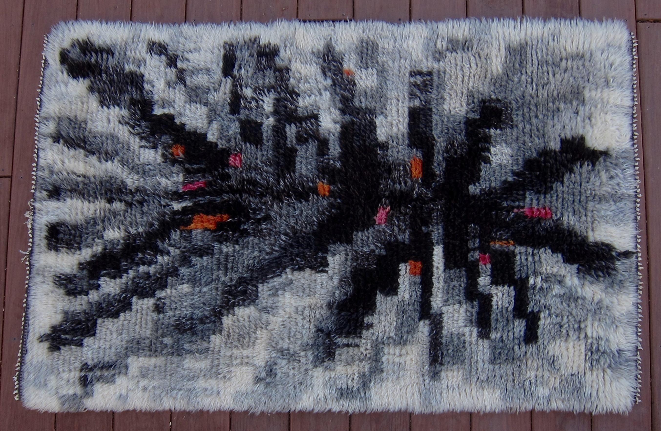 Tissé à la main Birgitta Salenius Tapis Rya Alaska du milieu du siècle pour NIAB of Sweden