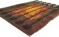 Birgitta Salenius - Tapis Rya suédois vintage pour Nordiska Ryor, Sienne