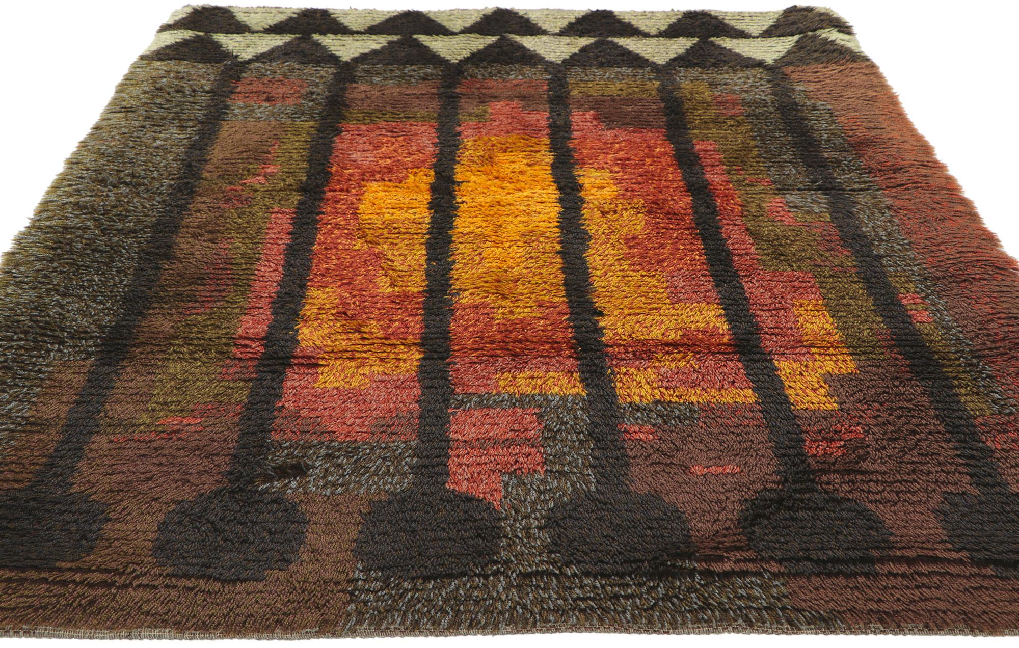 Scandinavian Modern Birgitta Salenius Vintage Swedish Rya Rug for Nordiska Ryor, Sienna For Sale