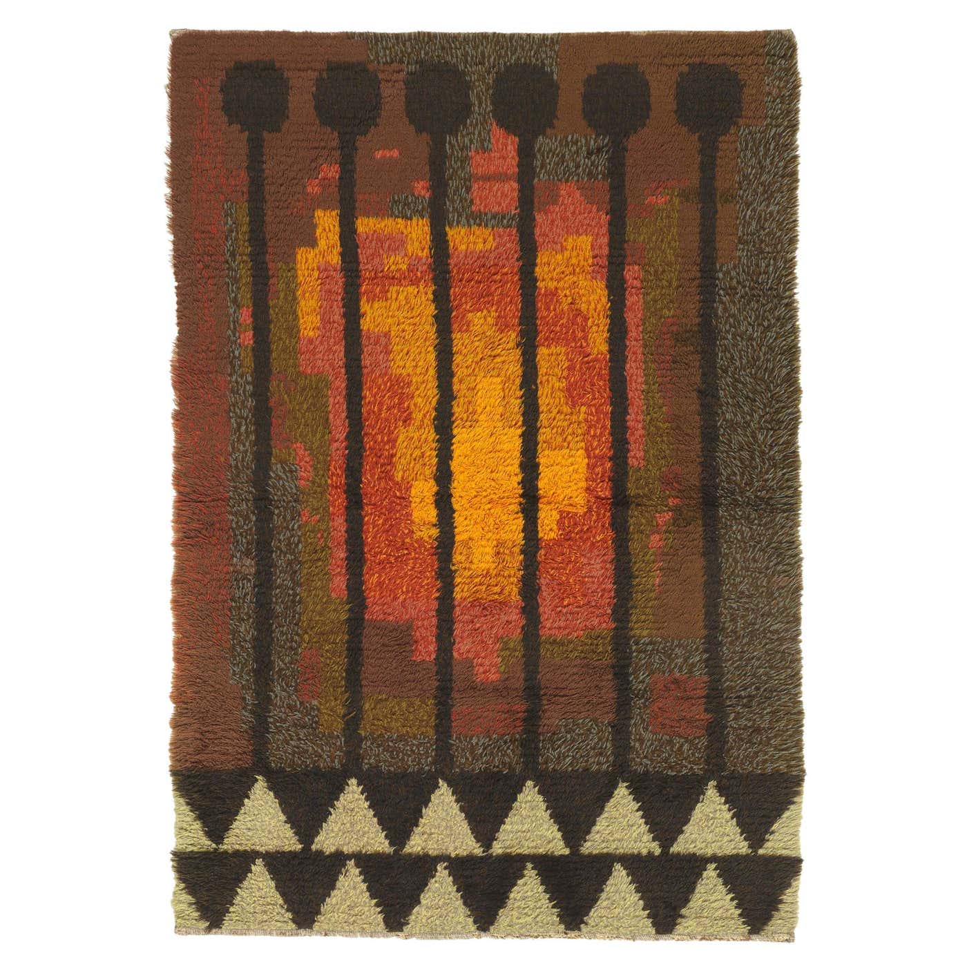 Birgitta Salenius Vintage Swedish Rya Rug for Nordiska Ryor, Sienna For ...