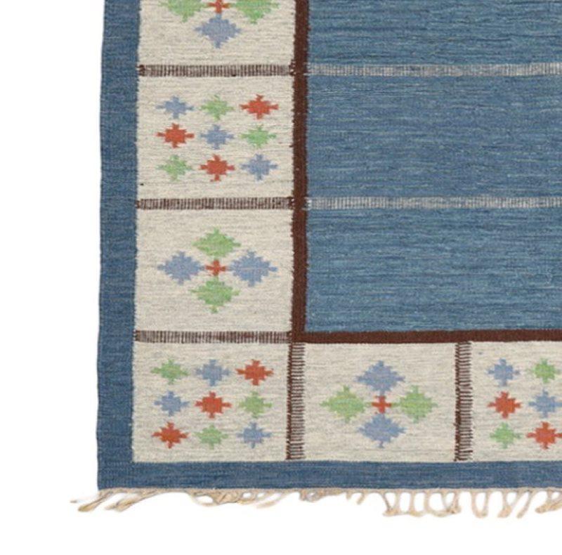 Scandinavian Modern Birgitta Södergren Midcentury Flatweave Rölakan Handwoven Wool Rug Sweden, 1950s For Sale