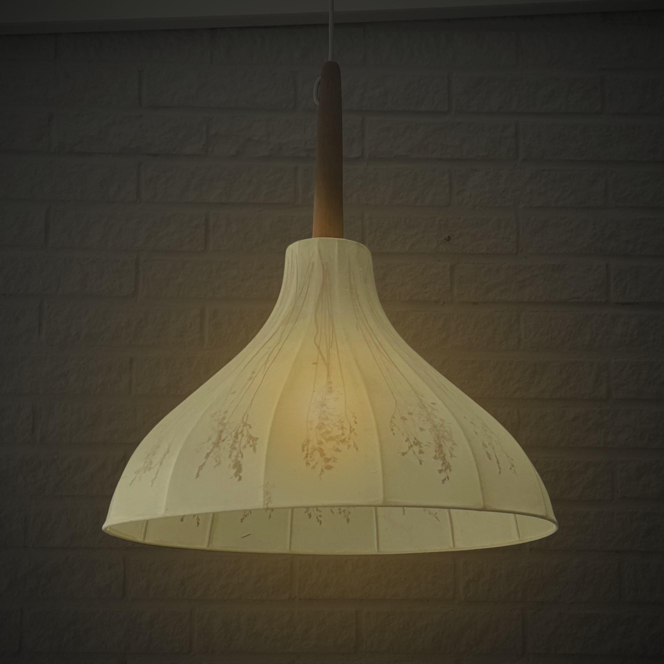 Scandinavian Modern Birgitta Sorbon Malmsten pendant lamp Kjolen, parchment & oak, Sweden, 1950s For Sale