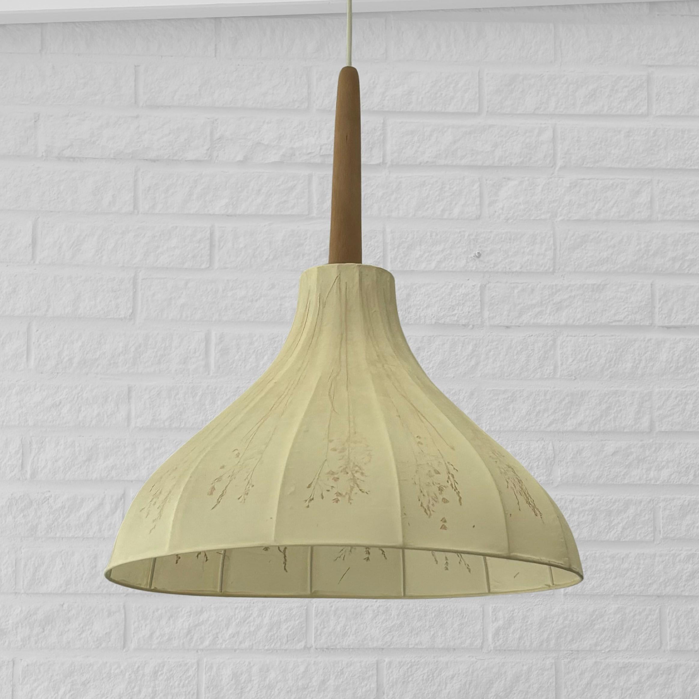 Swedish Birgitta Sorbon Malmsten pendant lamp Kjolen, parchment & oak, Sweden, 1950s For Sale