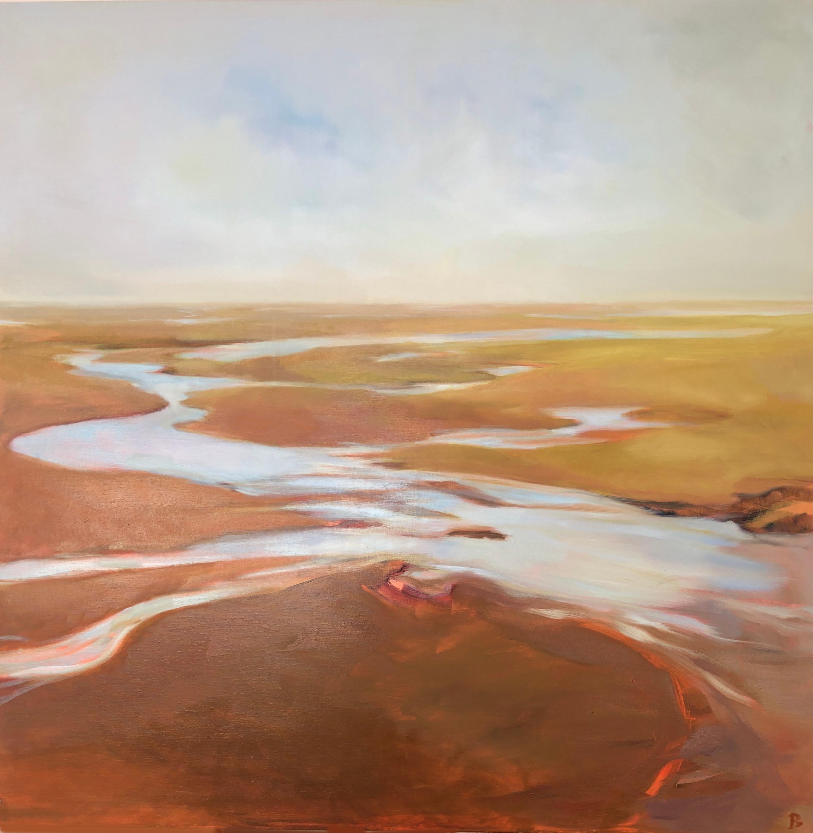 Birgitte Likke Madsen Landscape Painting - " Mare di Wadden II " Paese Bassi  Olio su tela cm. 140 x 140 , 2021 