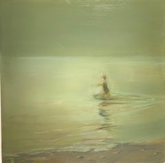 "Dive into the sea" Mediterranean, swimming, Sea, Green, Oil cm. 40 x 40